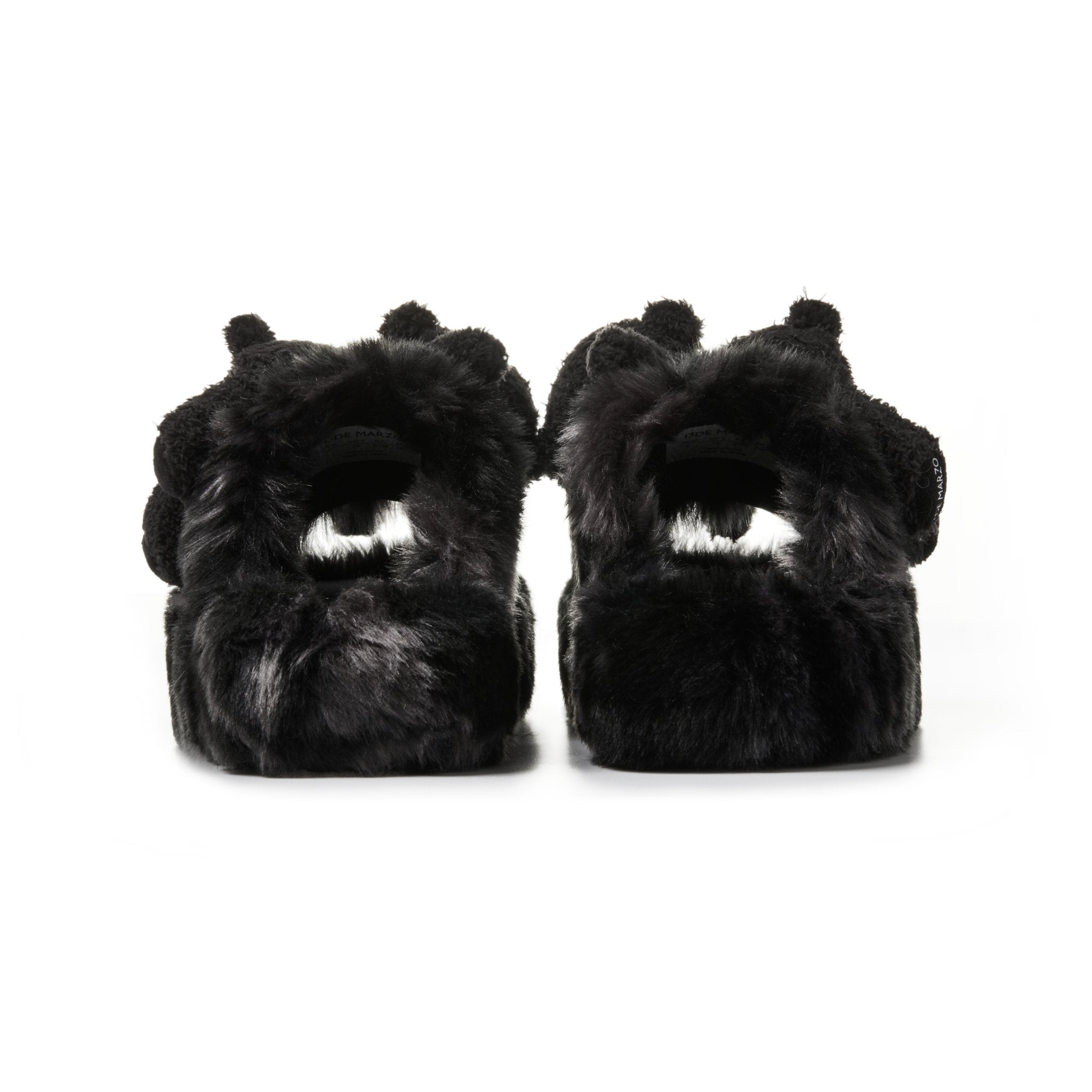 Black Logo Furry Plush Slipper