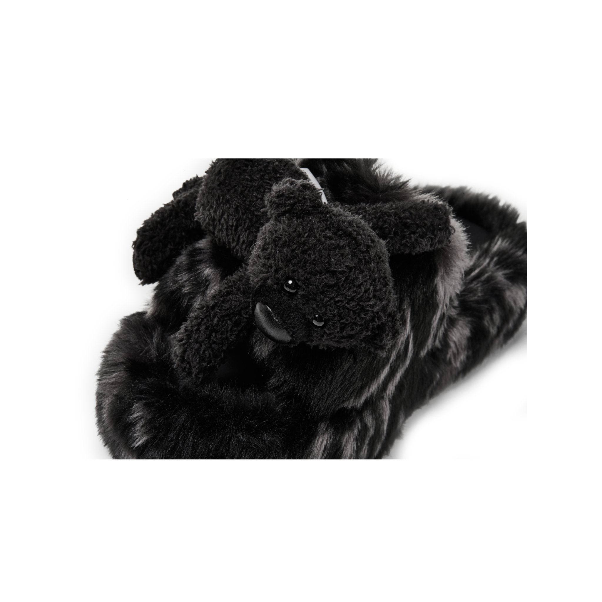 Black Logo Furry Plush Slipper