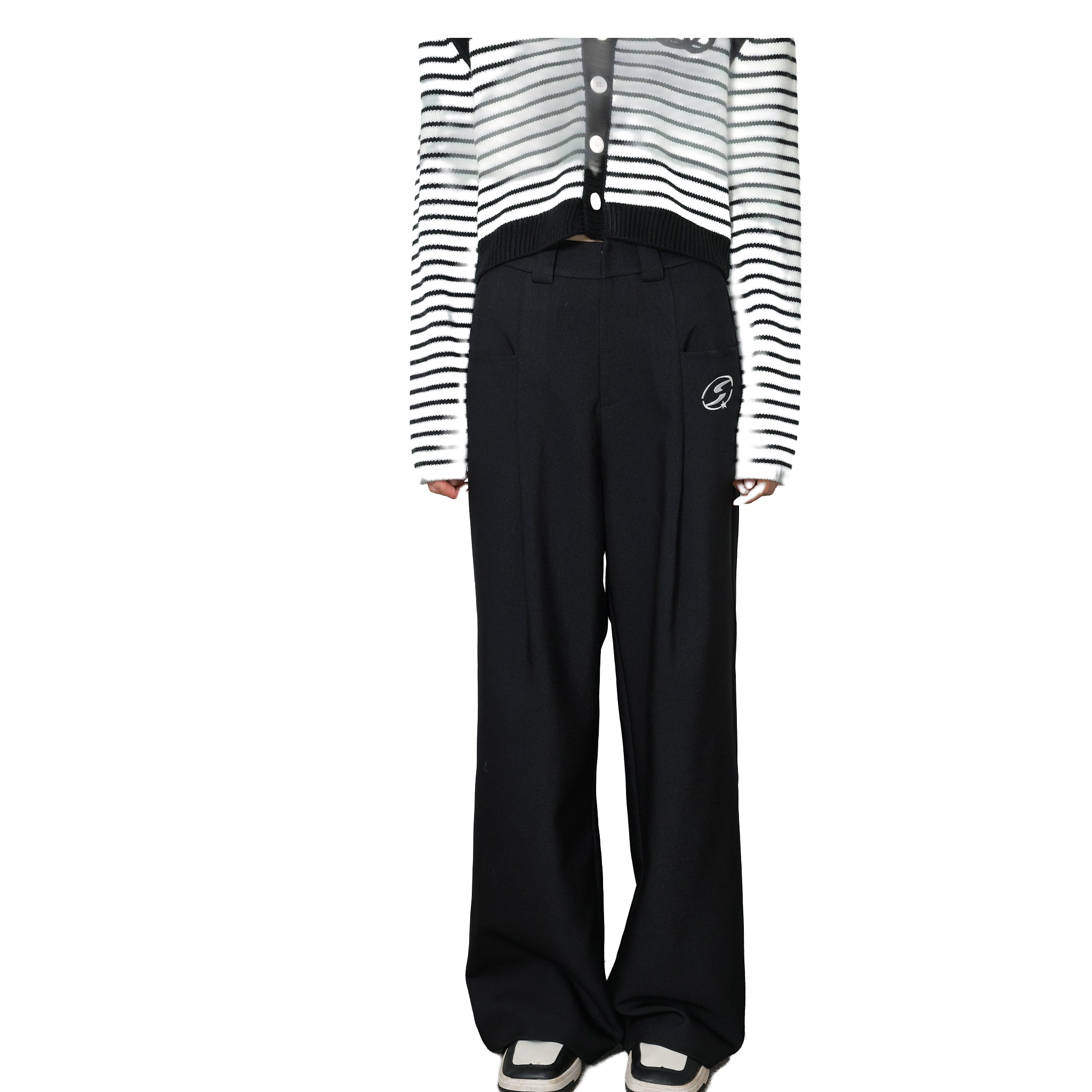 Black Logo Stitched Suit Pants