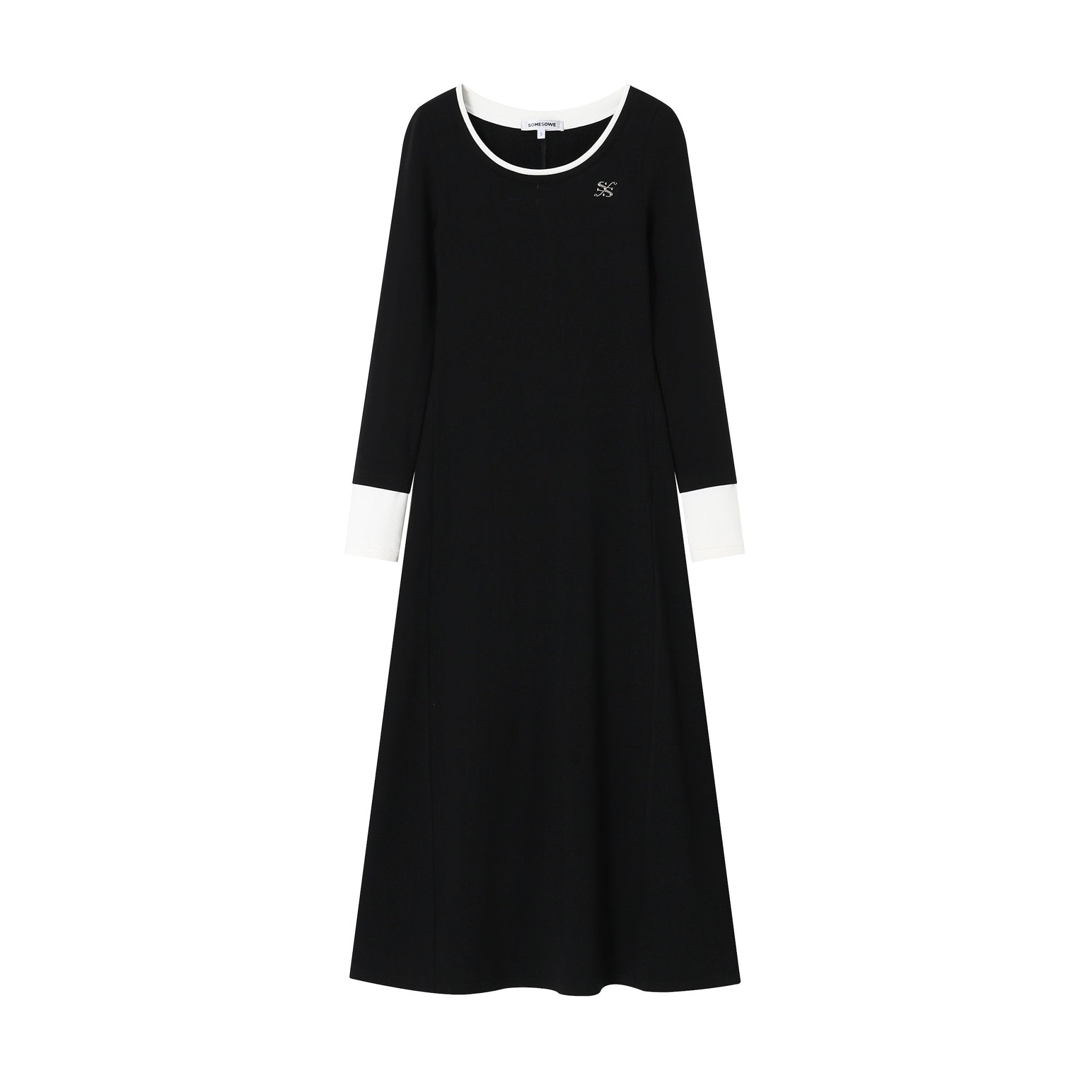 Black Padded Long-Sleeve Dress