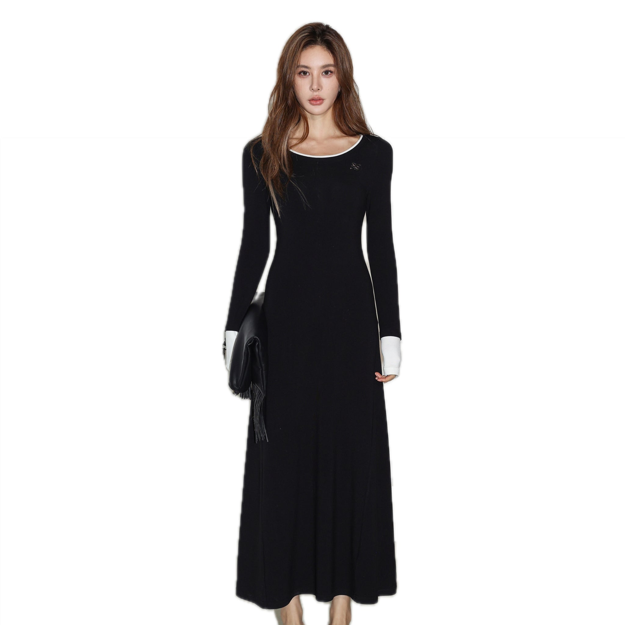 Black Padded Long-Sleeve Dress