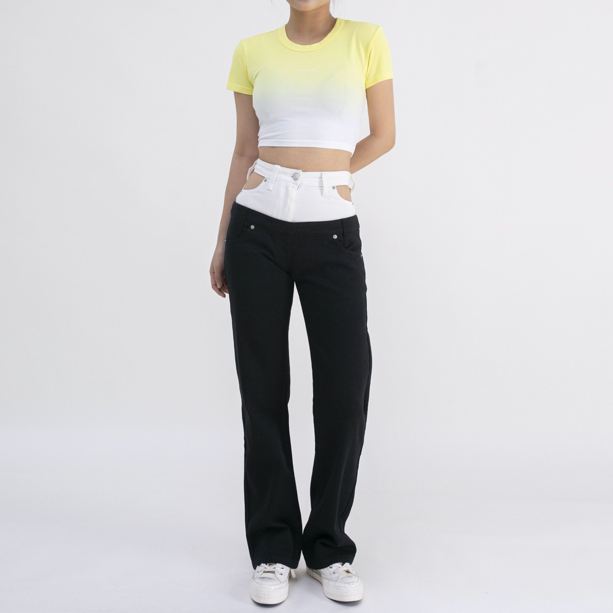 Black Panelled Waist Jeans