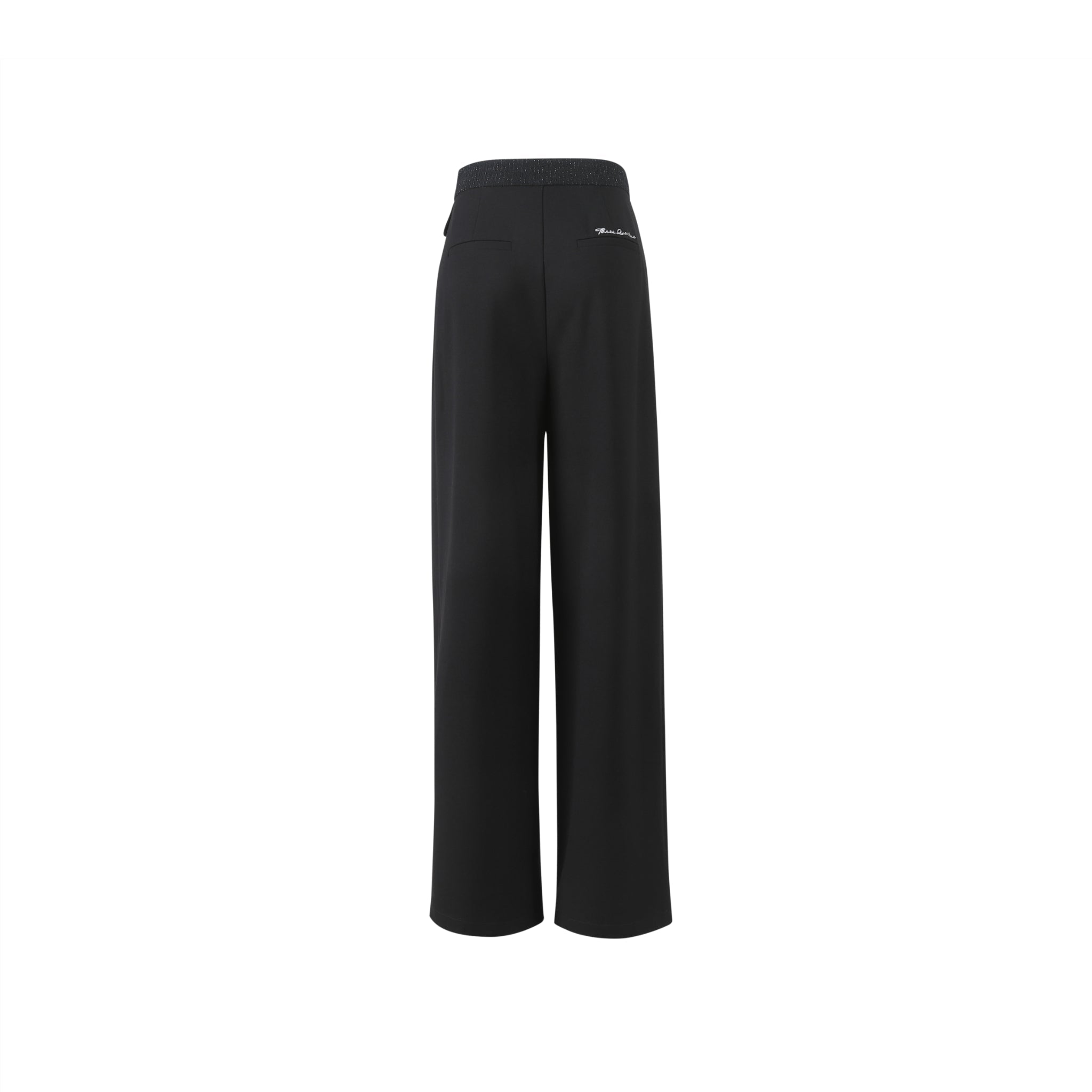 Black Patchwork Wool Wide Leg Suit Pants