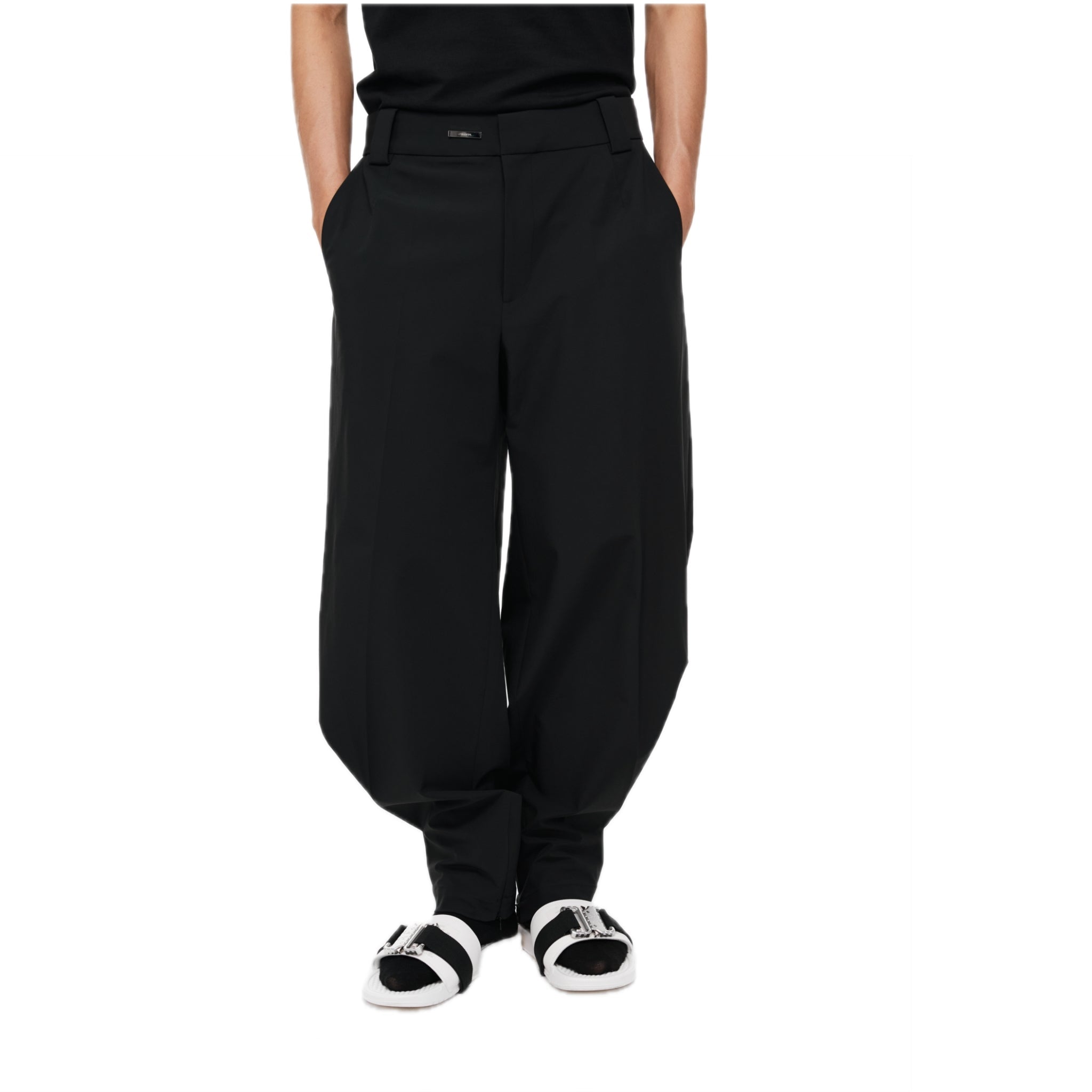 Black Pleated Tapered Zip Slit Trousers