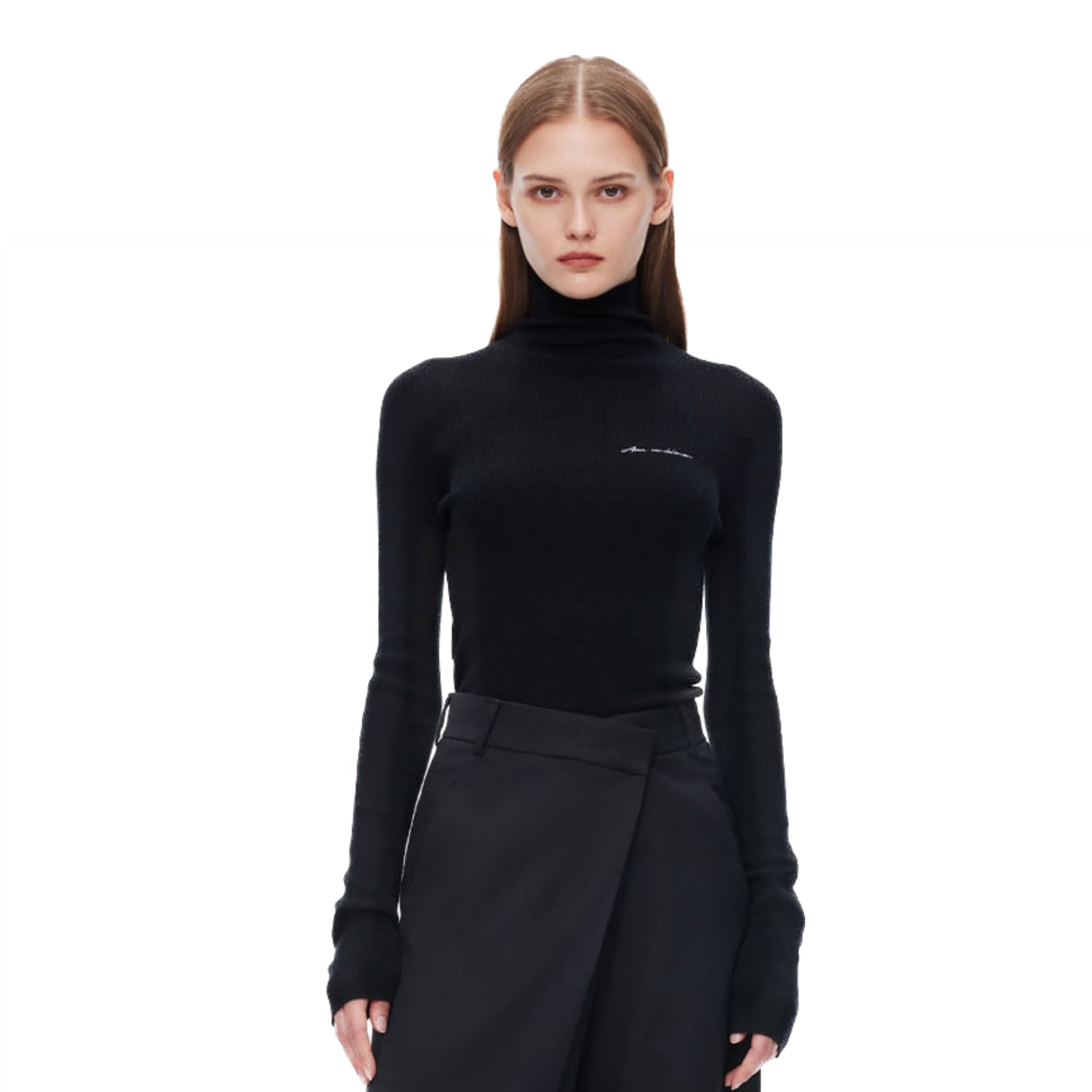 Black Pullover Half-turtleneck Knit T-shirt