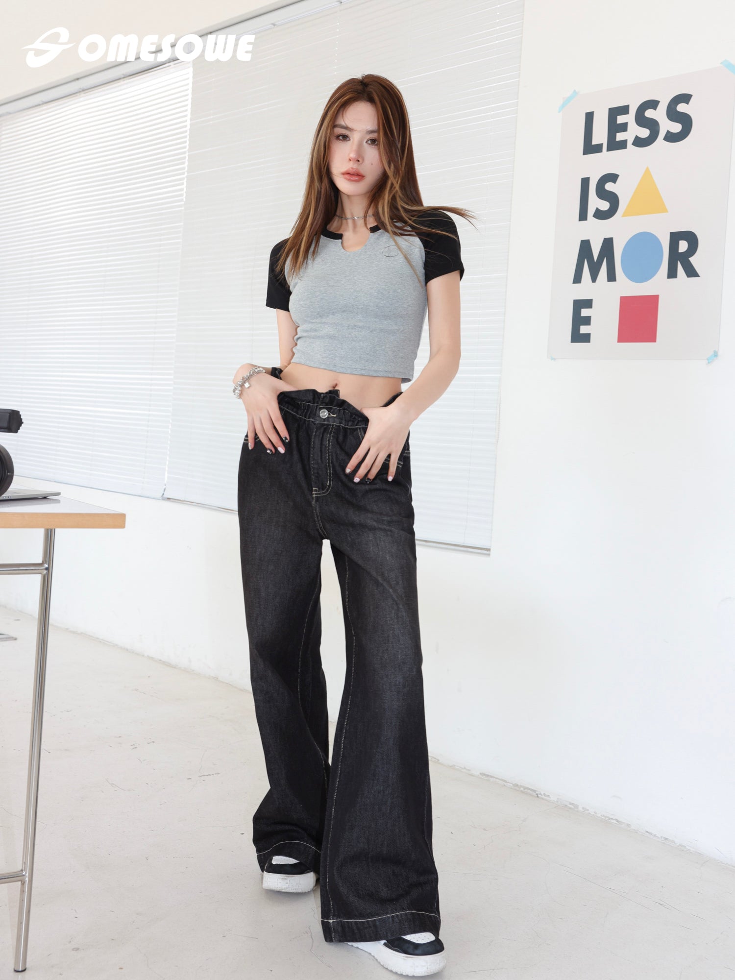 Black Retro Wide Leg Jeans