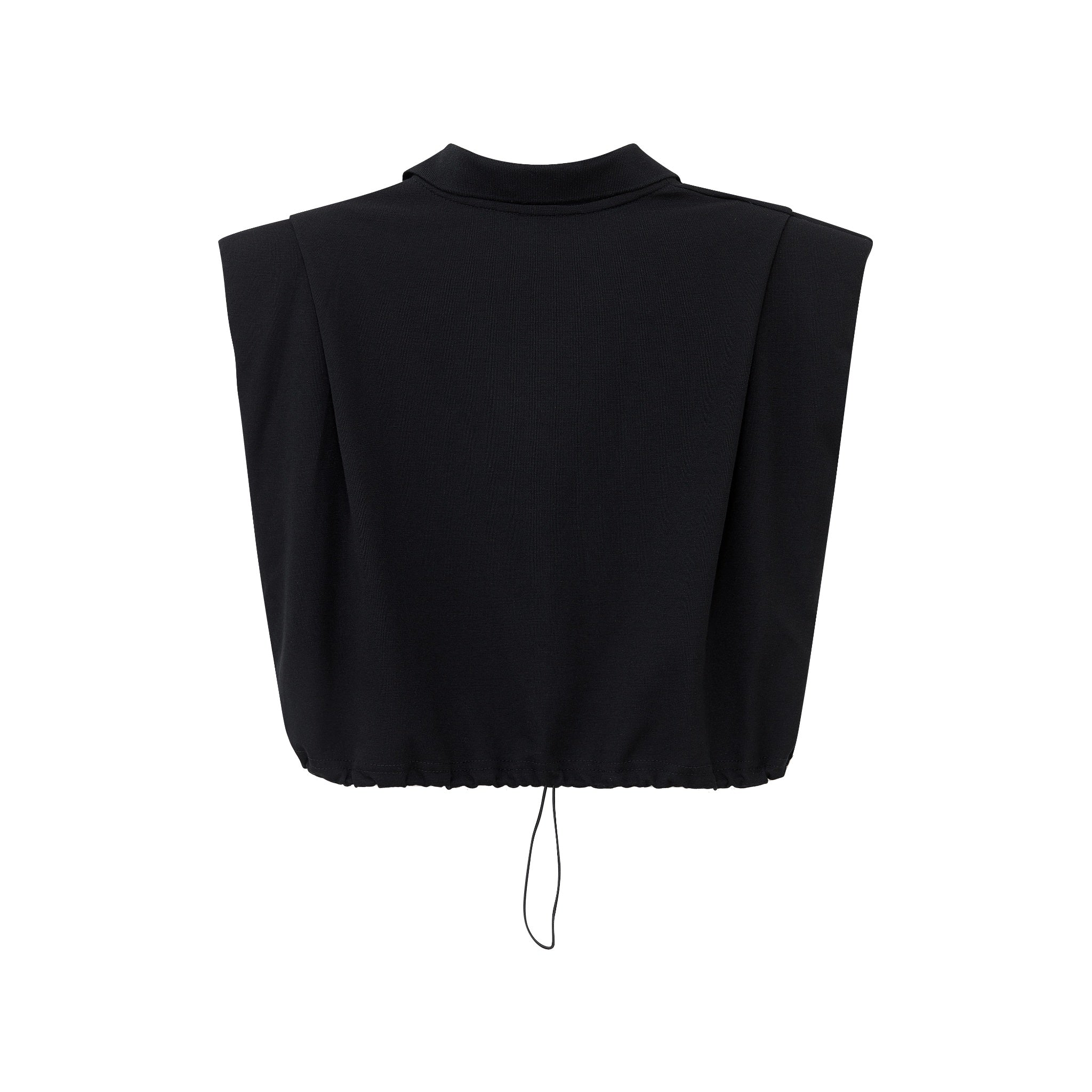 Black Shoulder Pad Polo Sleeveless Top