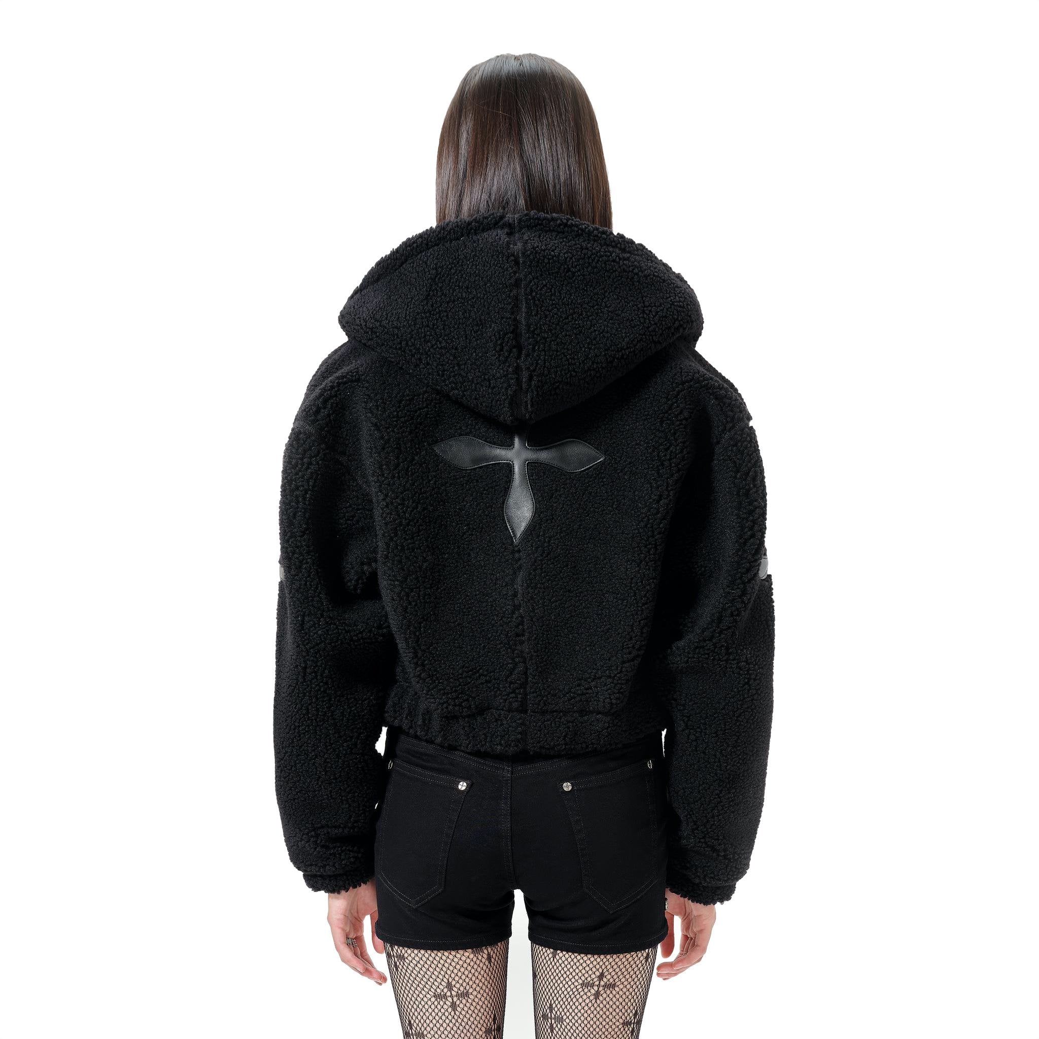 Black Snowman Shearling Hoodie