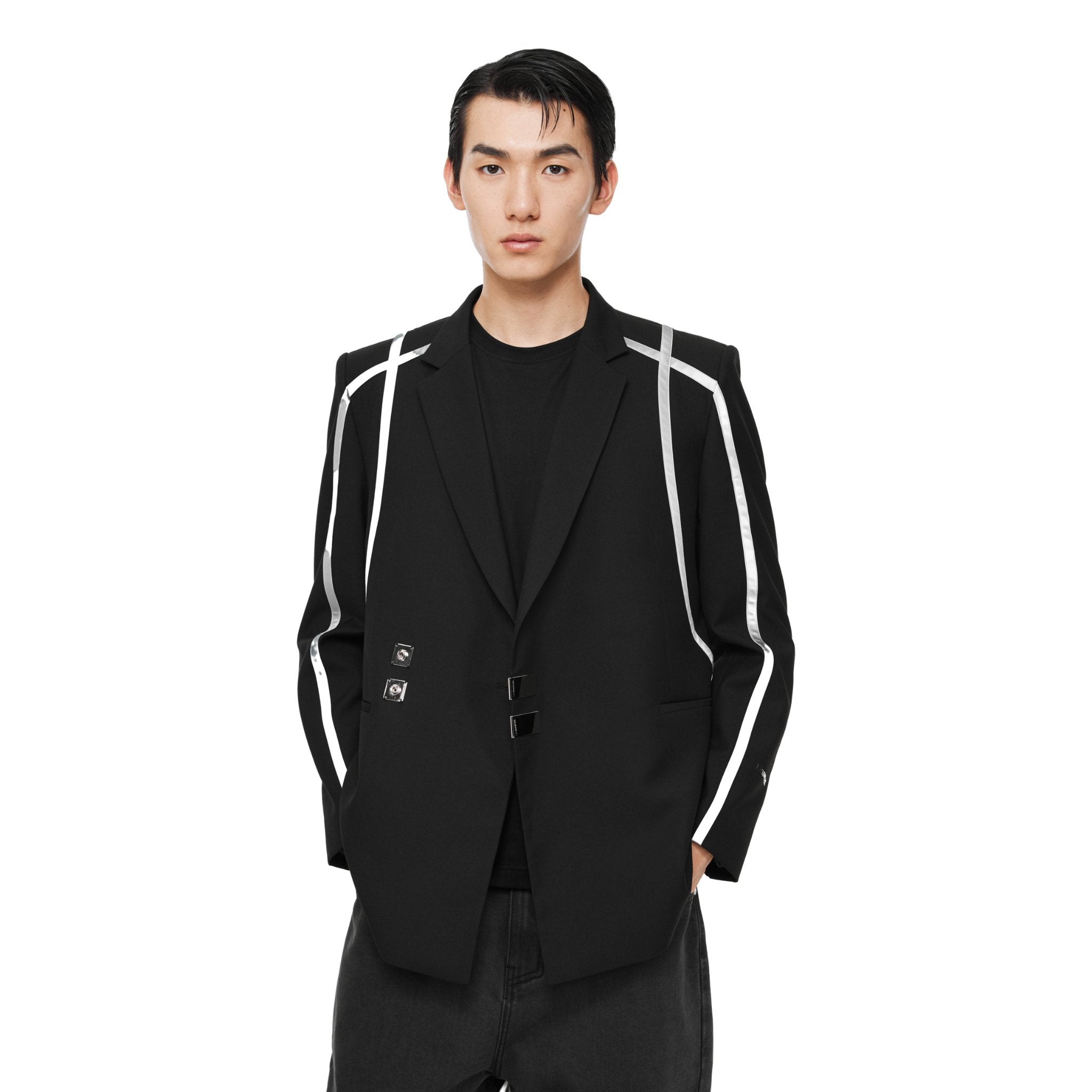 Black Structured Line Spliced Double-Breasted Suit