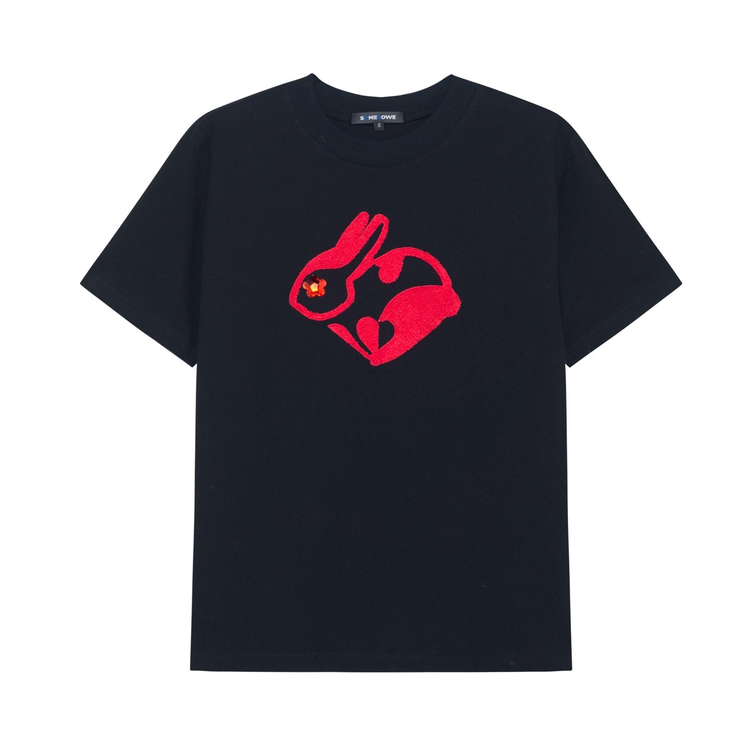 Black T-Shirt With Red Rabbit Embroidery