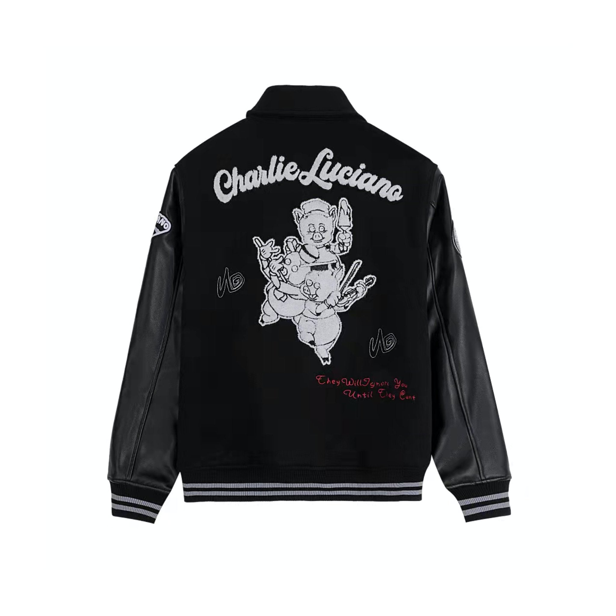 Black The Three Little Pigs Baseball Jacket