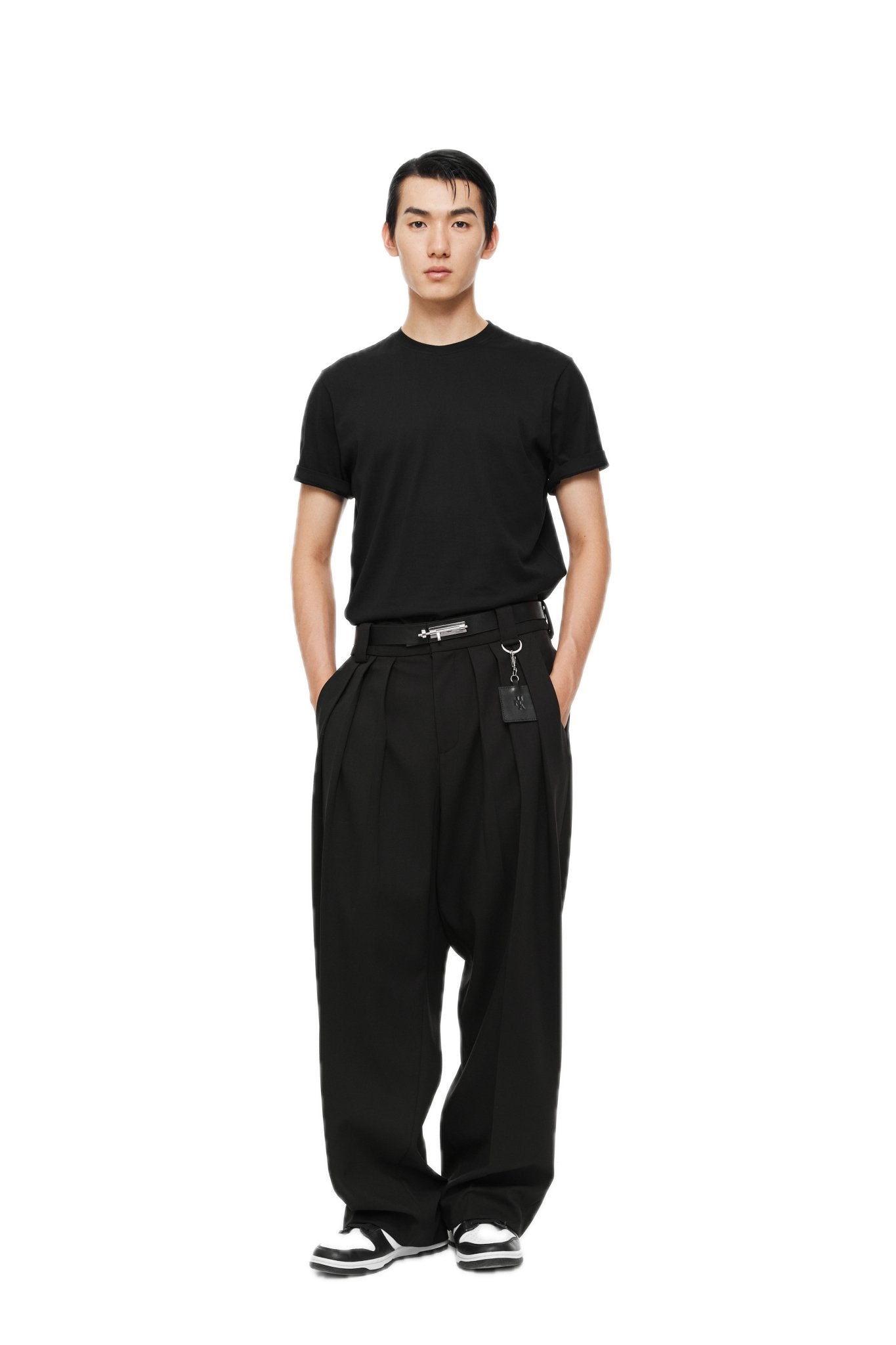 Black Three Pleat Loose Trousers