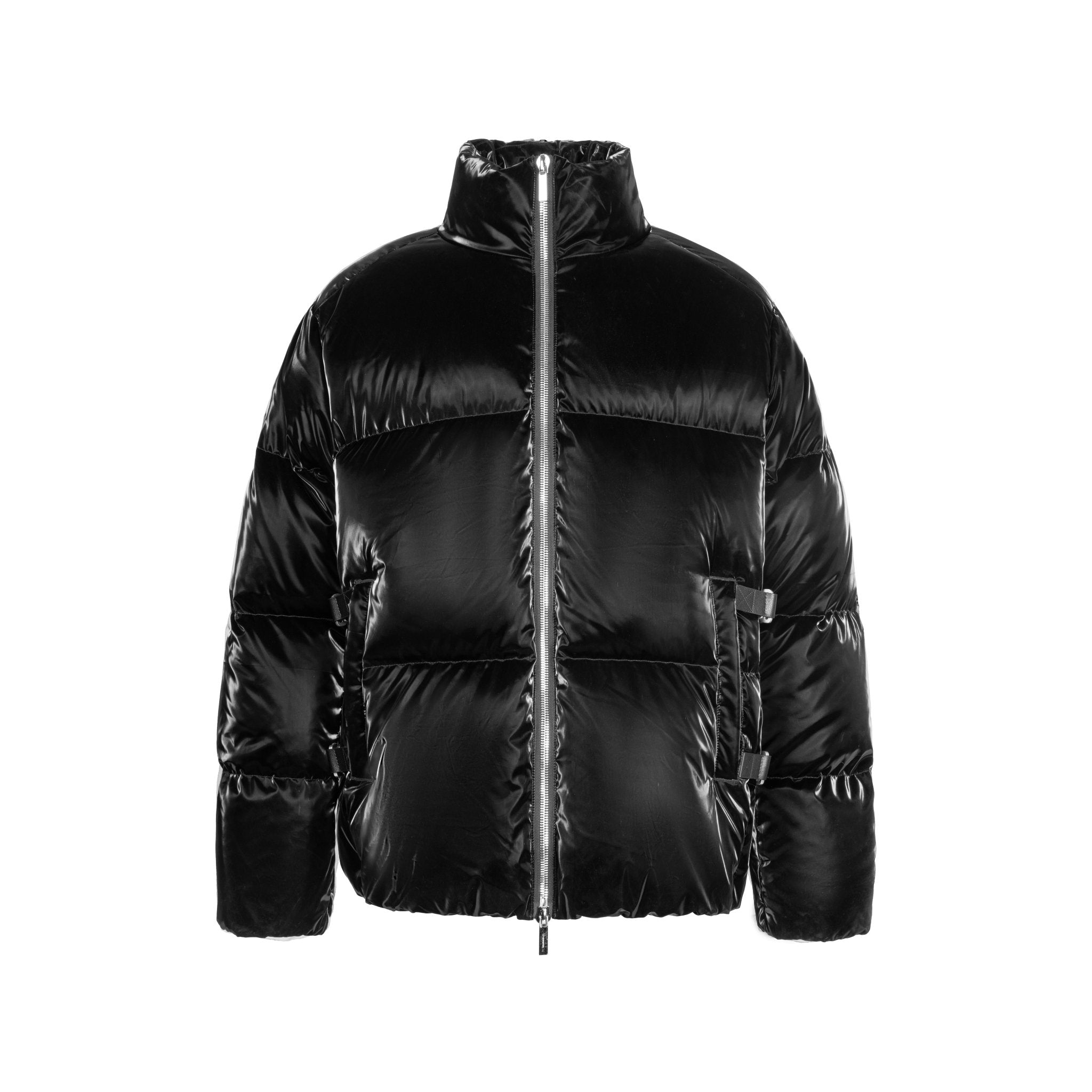 Black Water-Gloss Custom Buckle Down Jacket