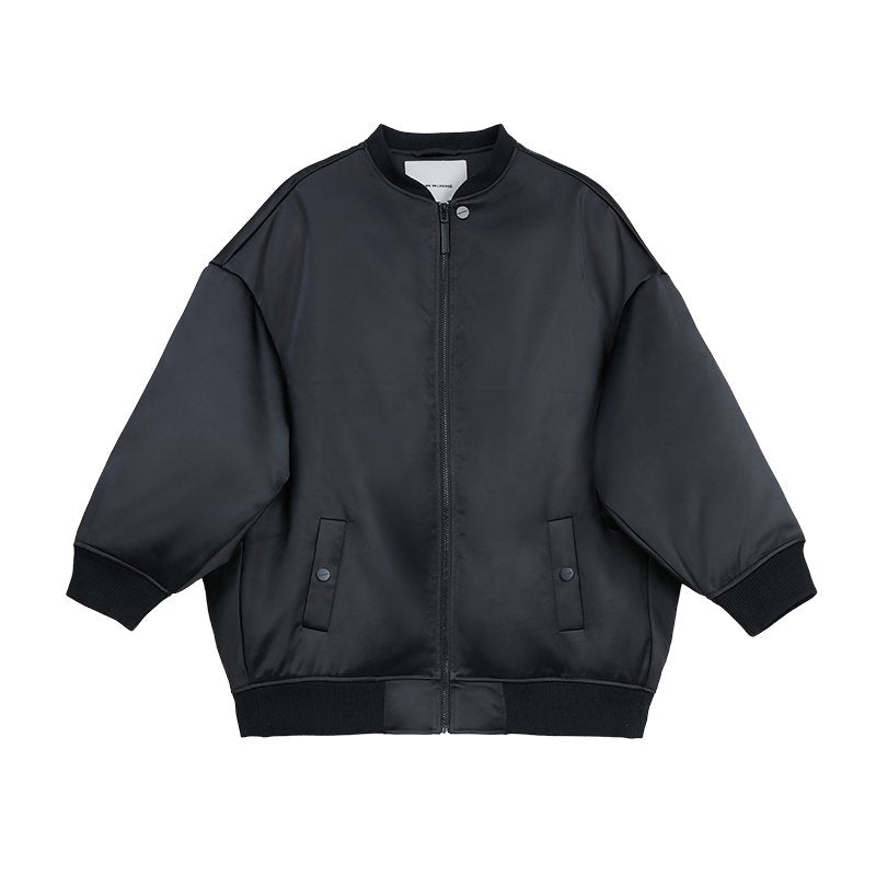 Black Wide Fit Baseball Collar Down Jacket