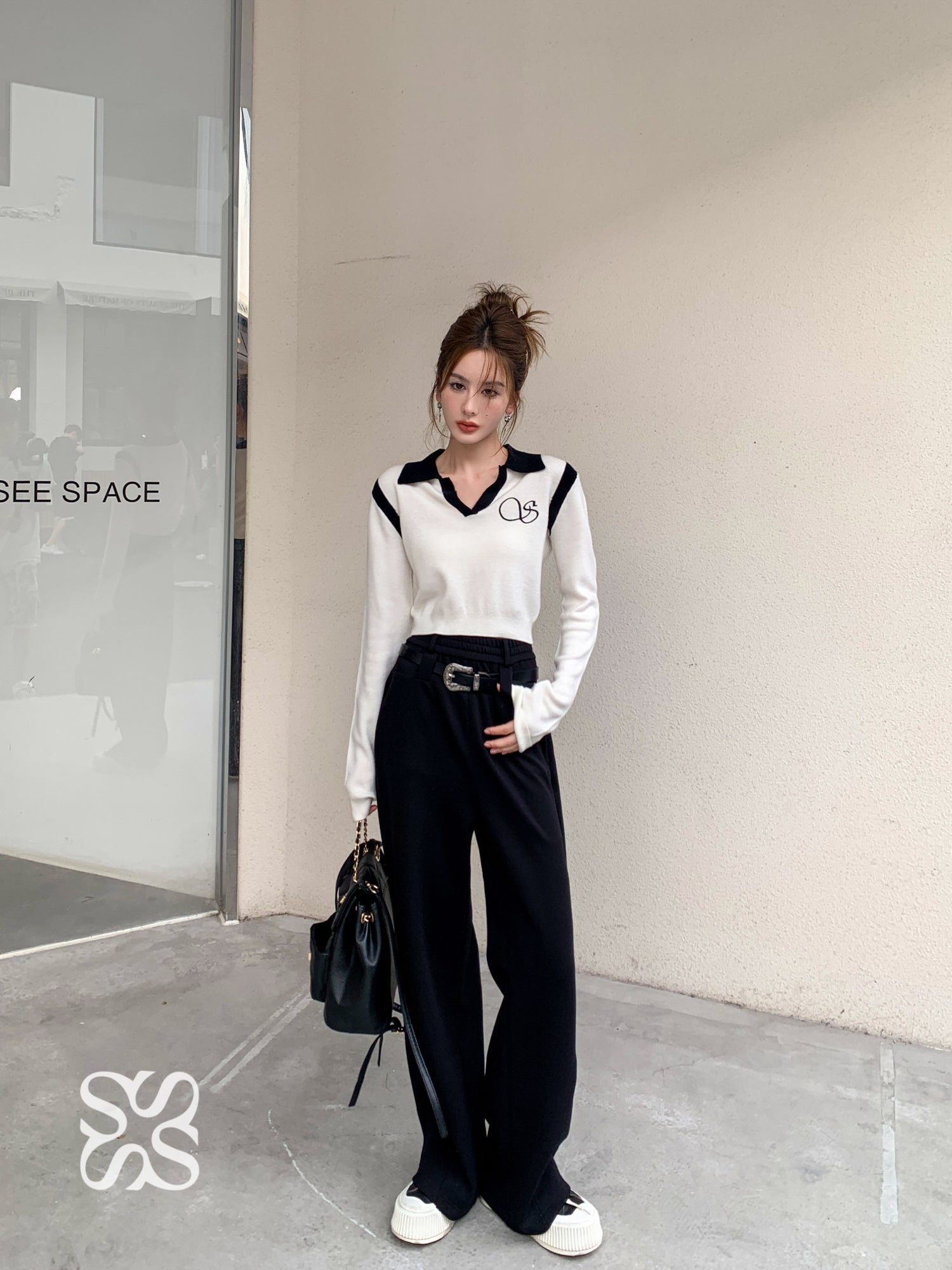 Black Wide-leg Draper Pants