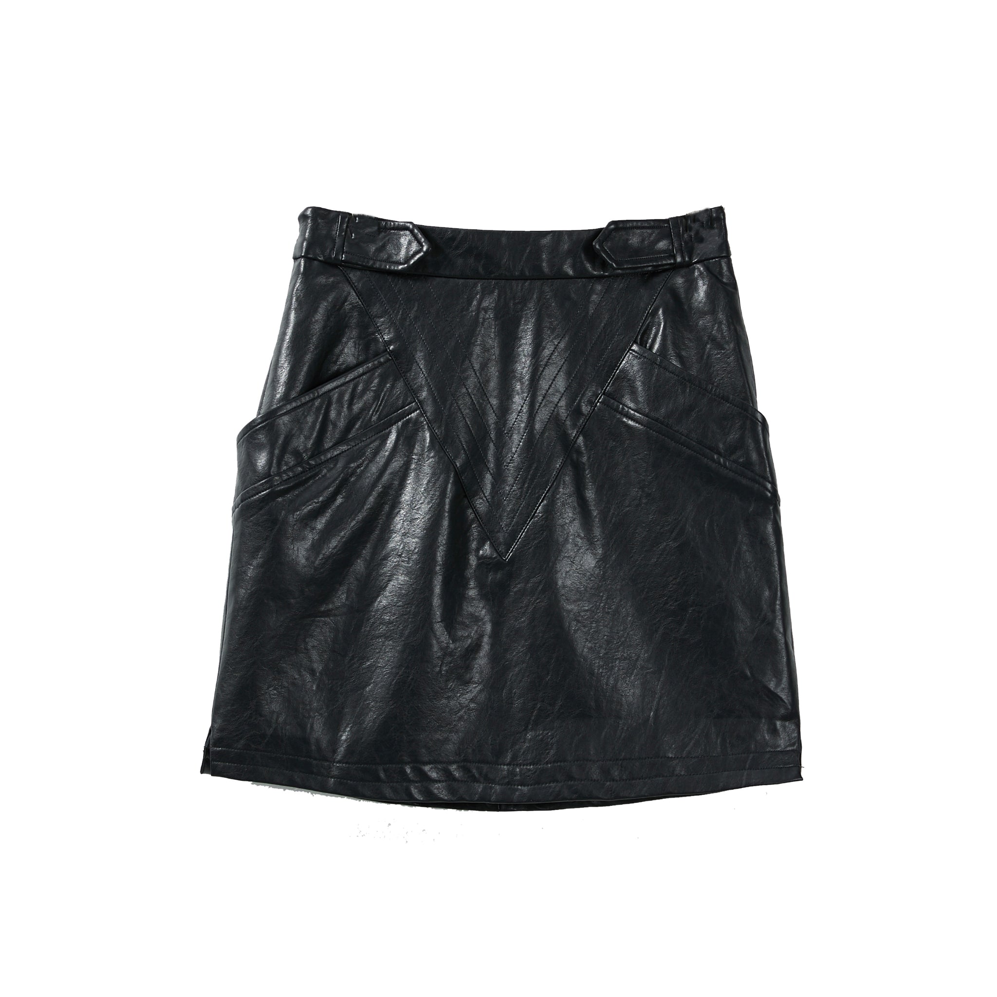 Black  Women Patchwork Leather Skirt