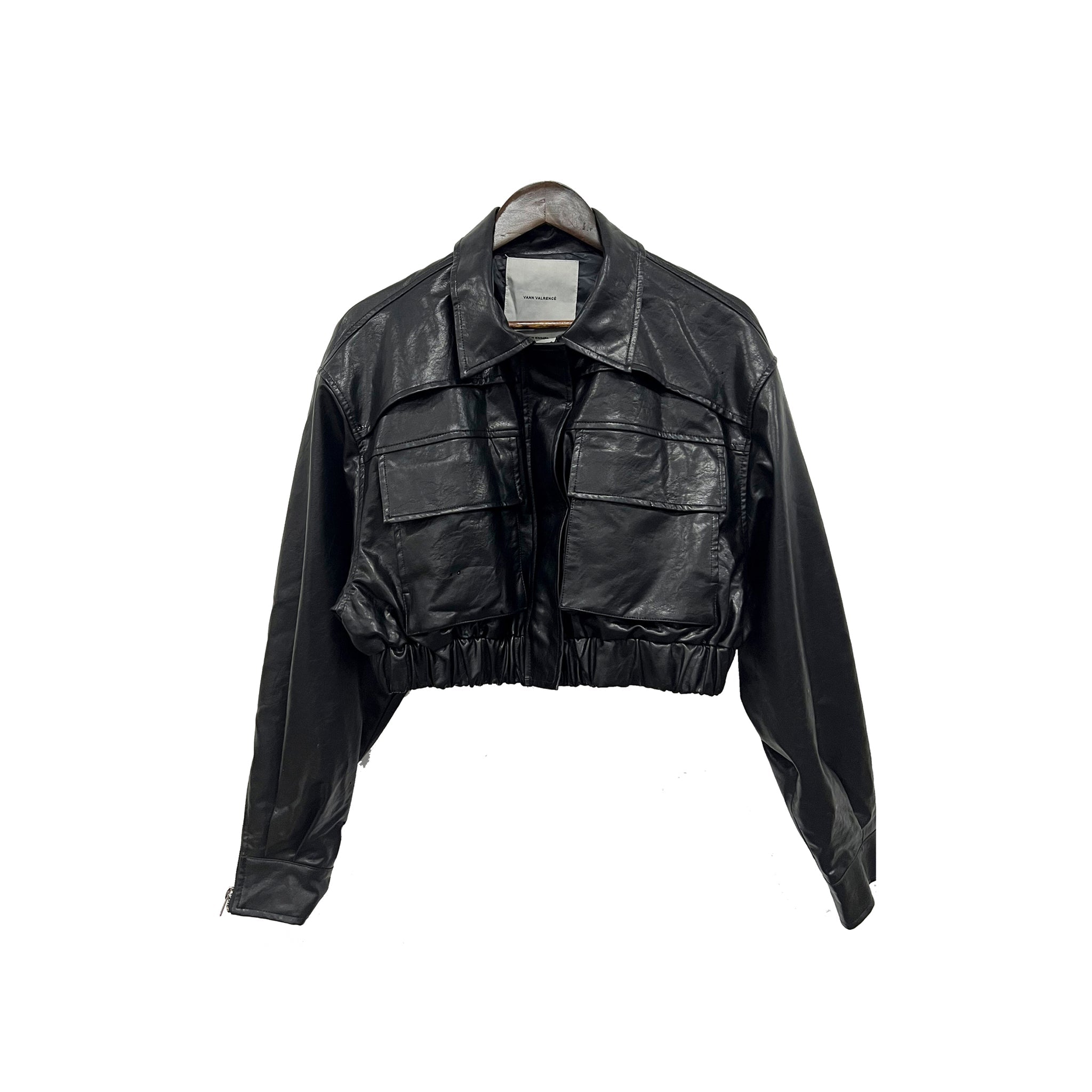 Black  Women  Short Leather Coat