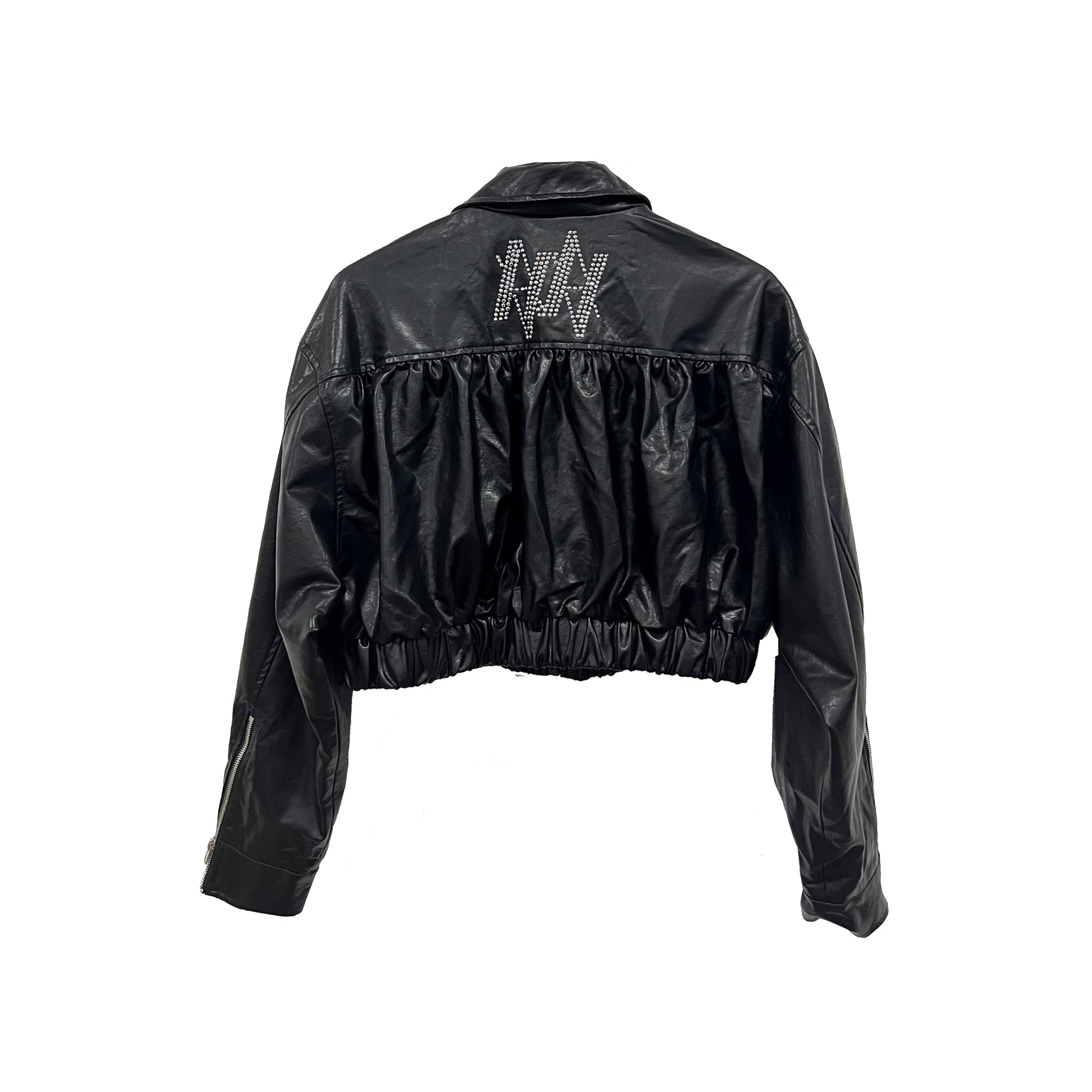 Black  Women  Short Leather Coat