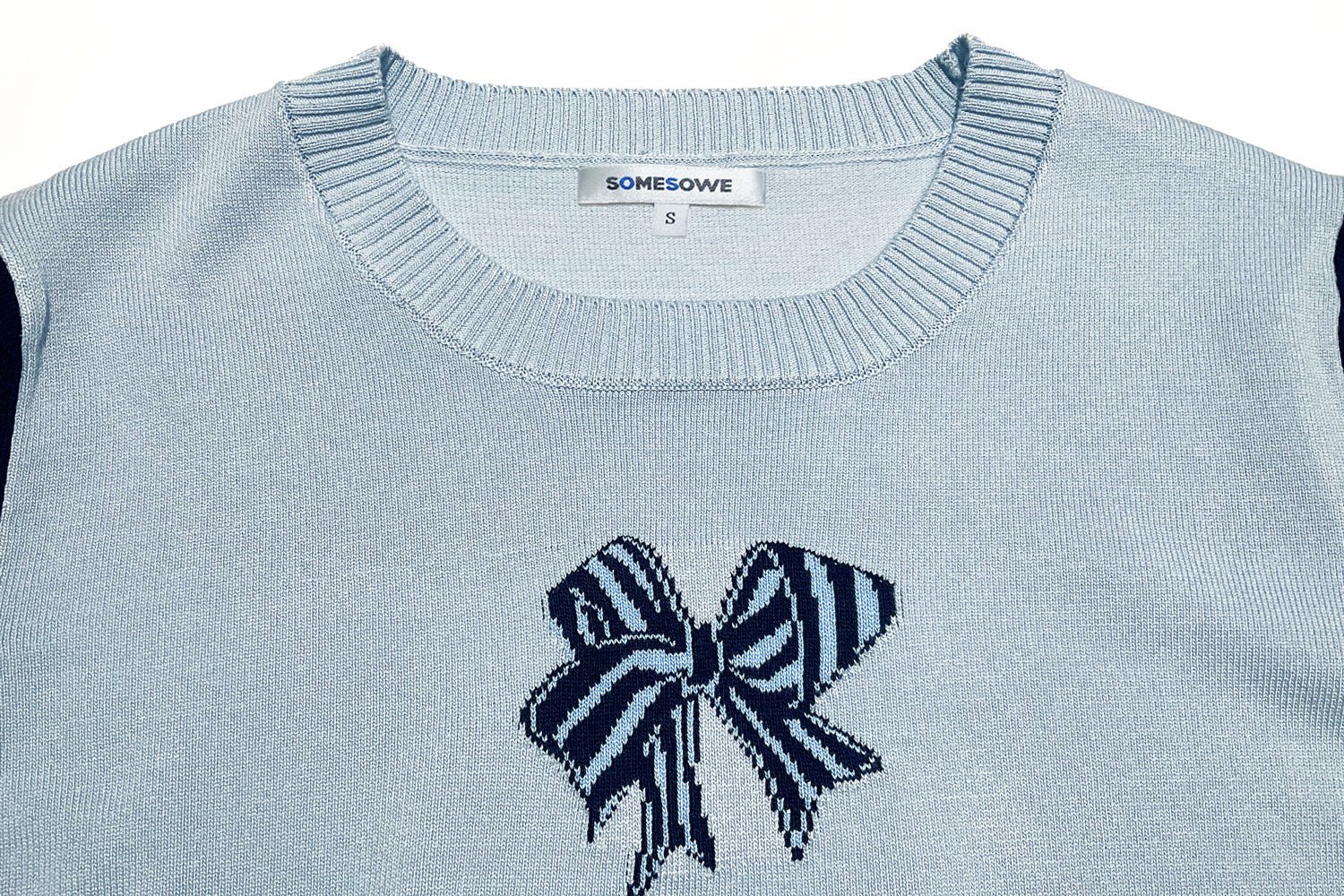 Blue And Black Bow Knot Print T-shirt