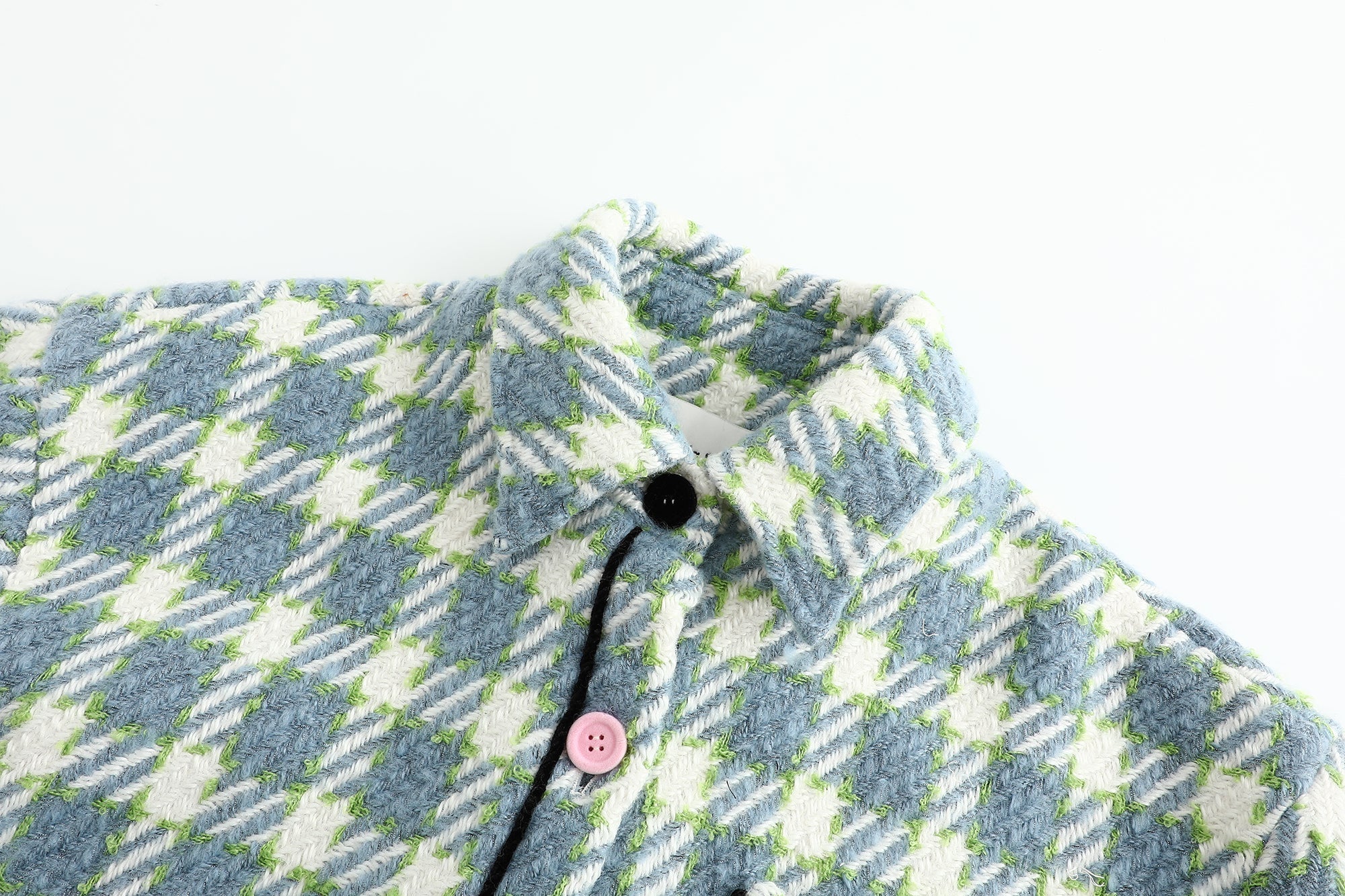 Blue Button-Detailled Tweed Shirt