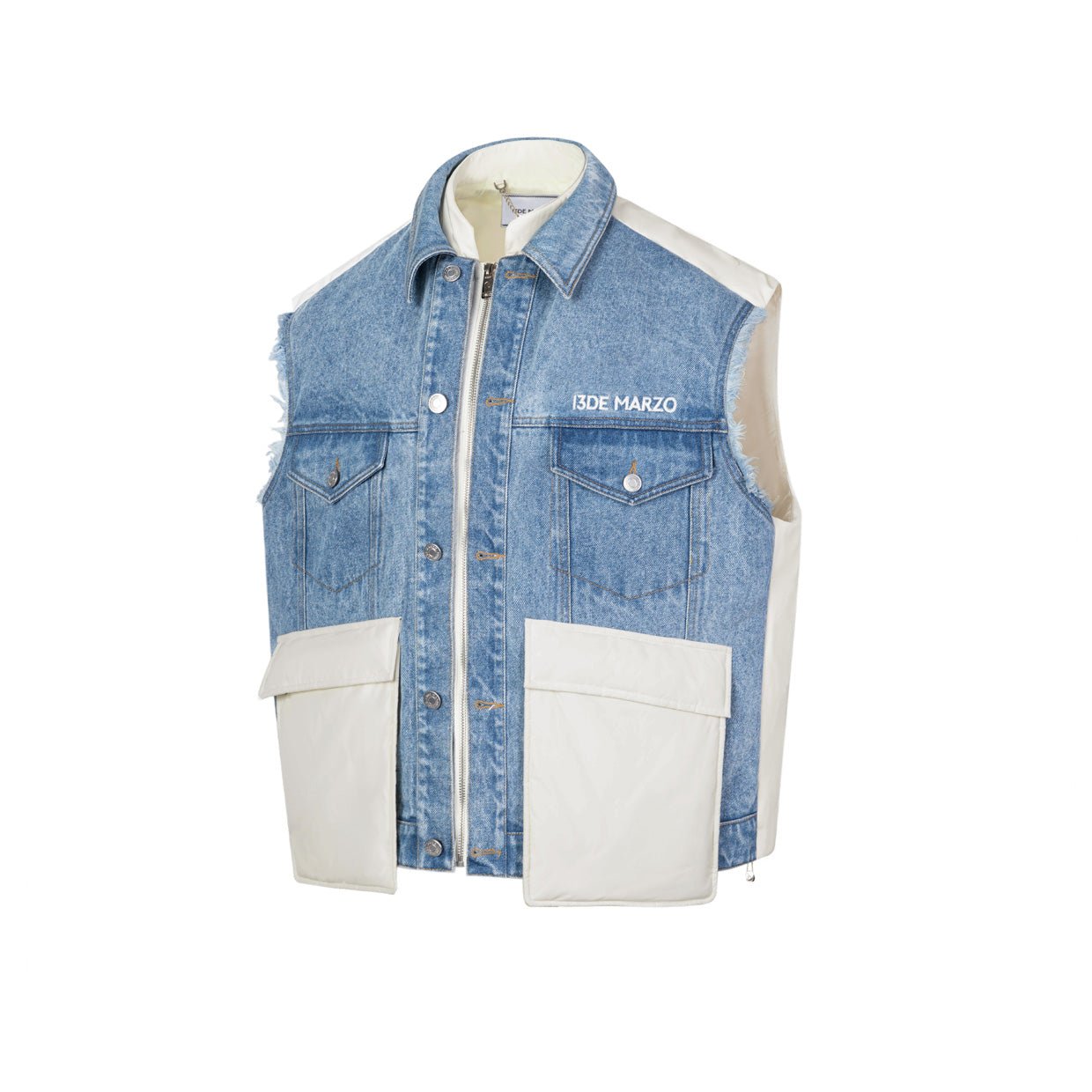 Blue Denim Down Patchwork Vest Jacket