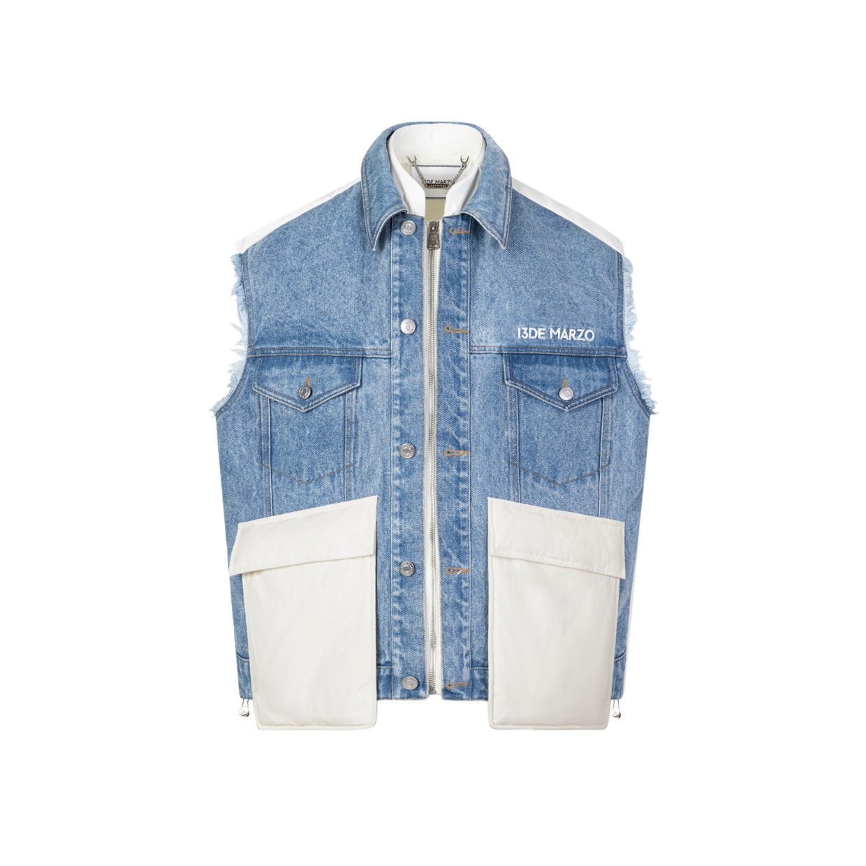 Blue Denim Down Patchwork Vest Jacket