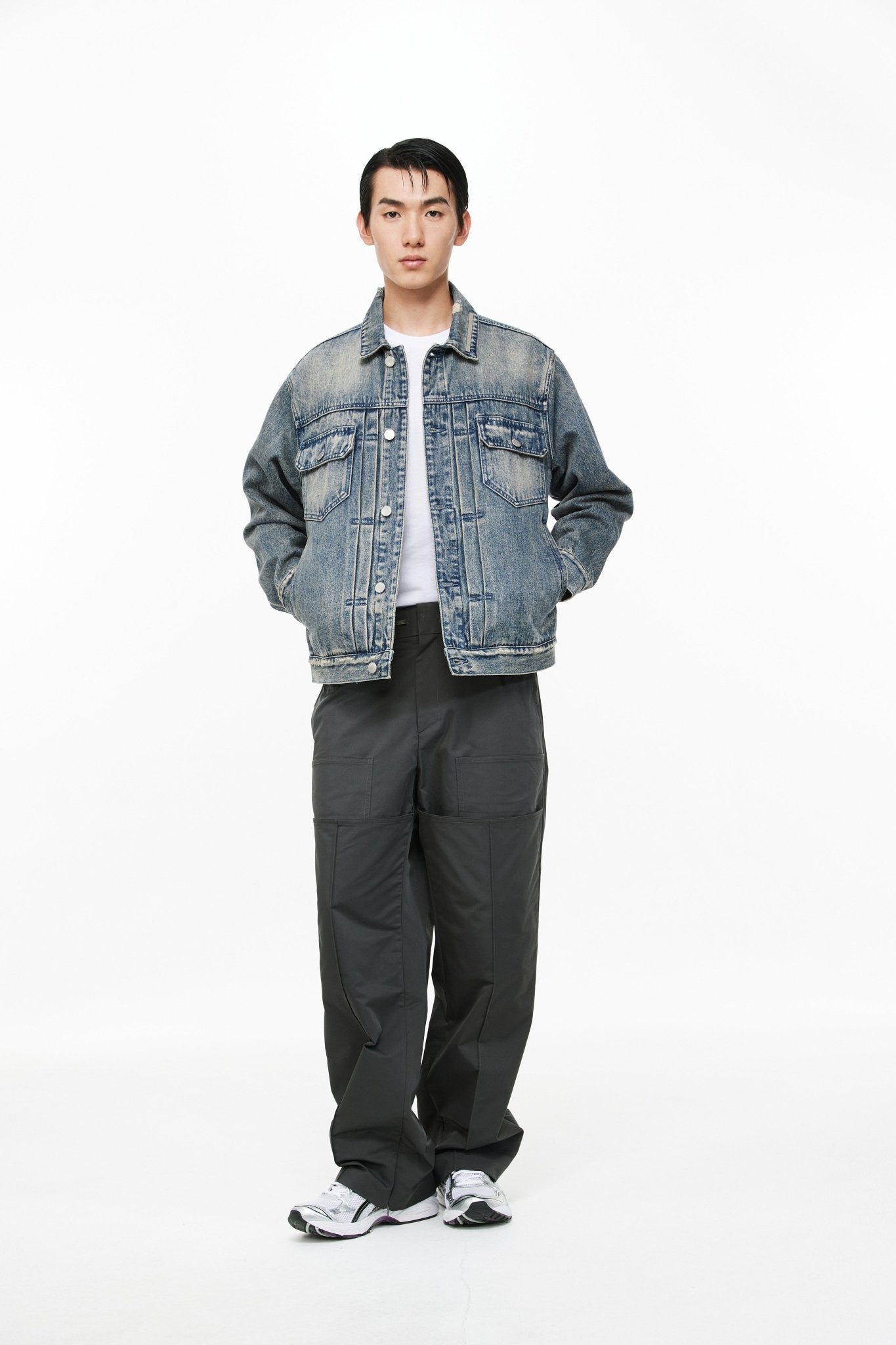 Blue Mirror Metal Strip Washed Denim Jacket