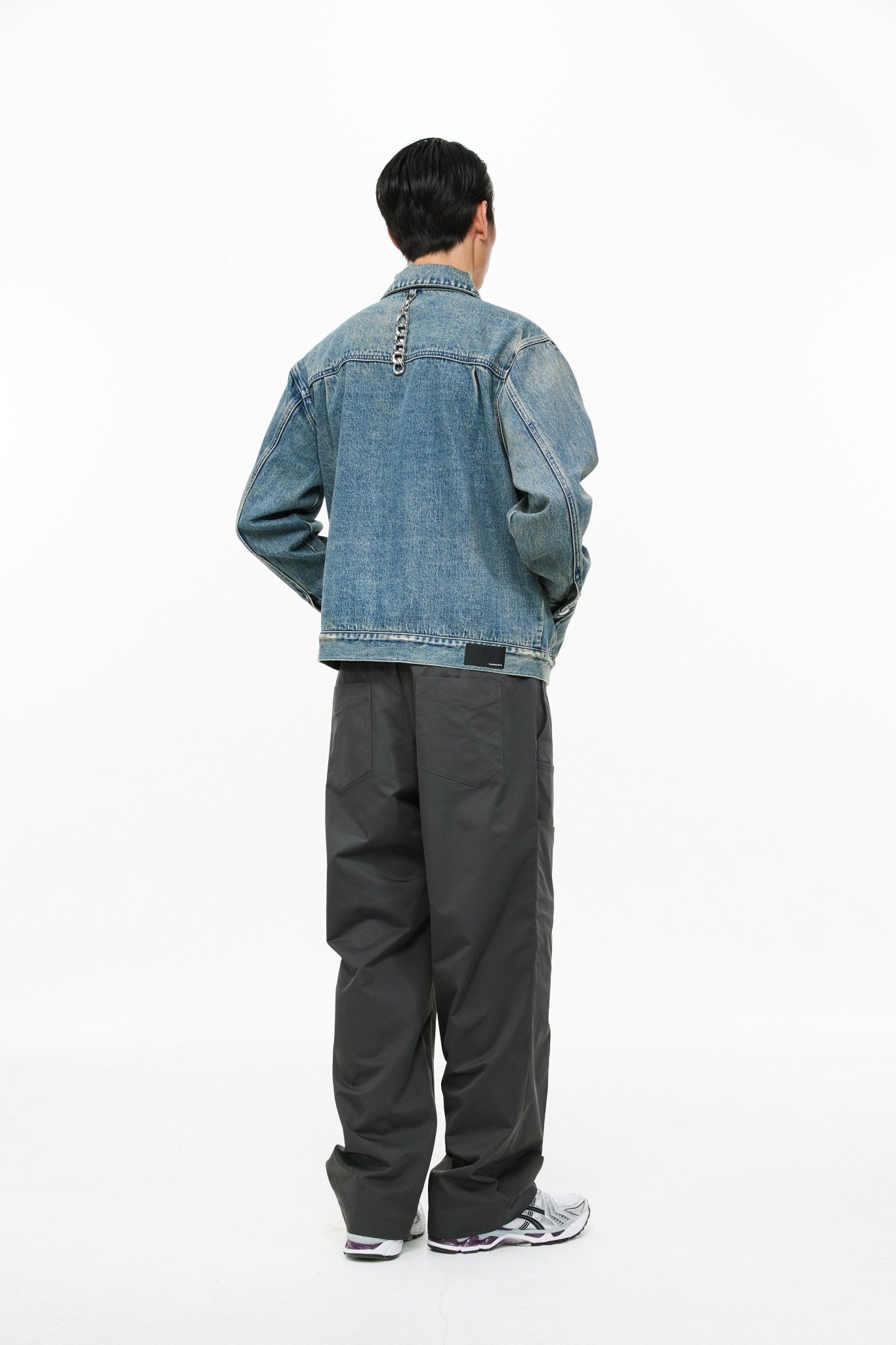 Blue Mirror Metal Strip Washed Denim Jacket