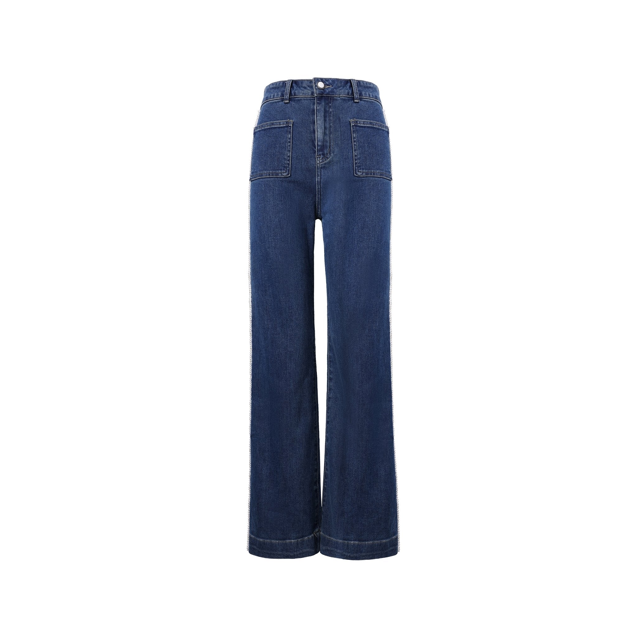 Blue Pearl Button Straight Jeans