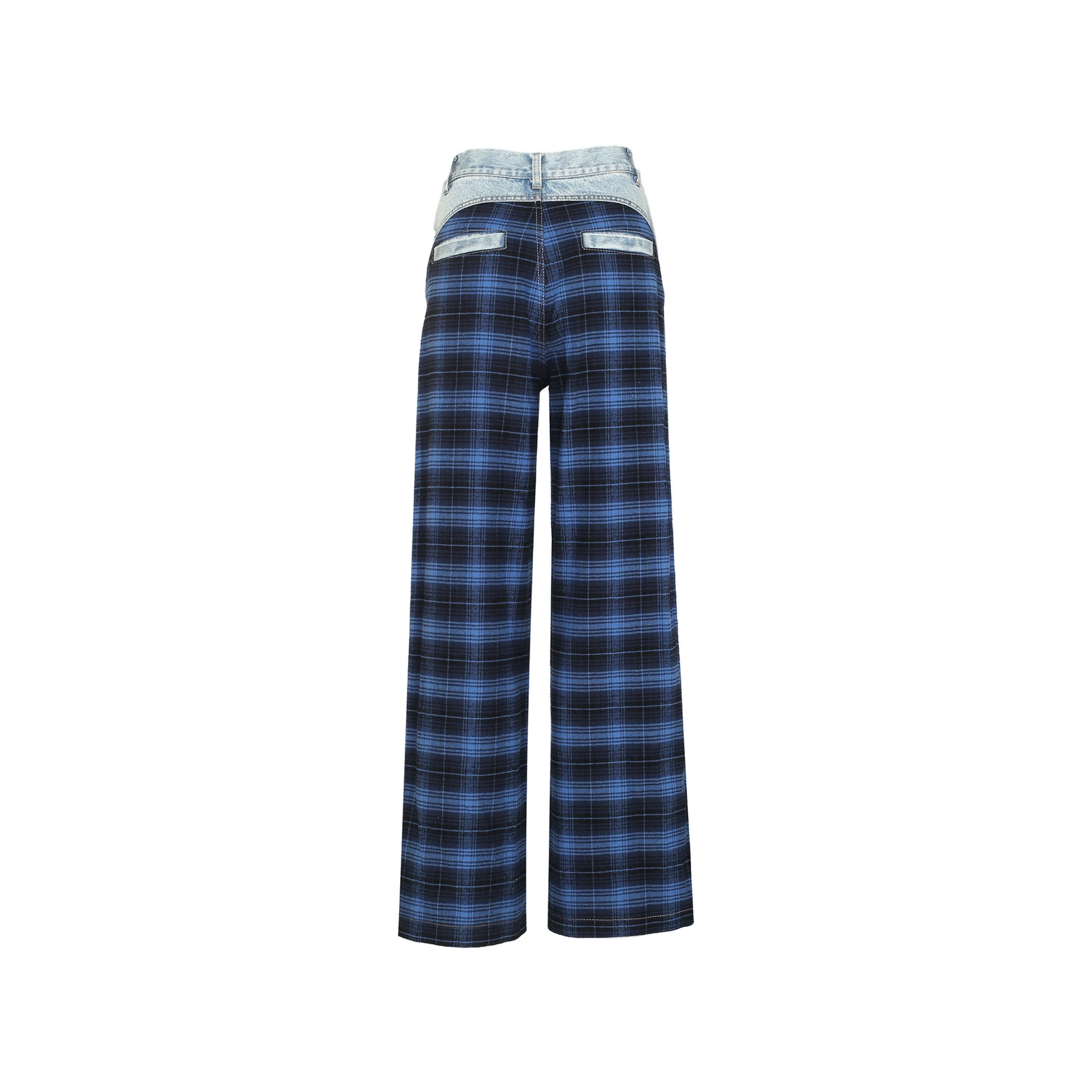 Blue Plaid Patchwork Jeans