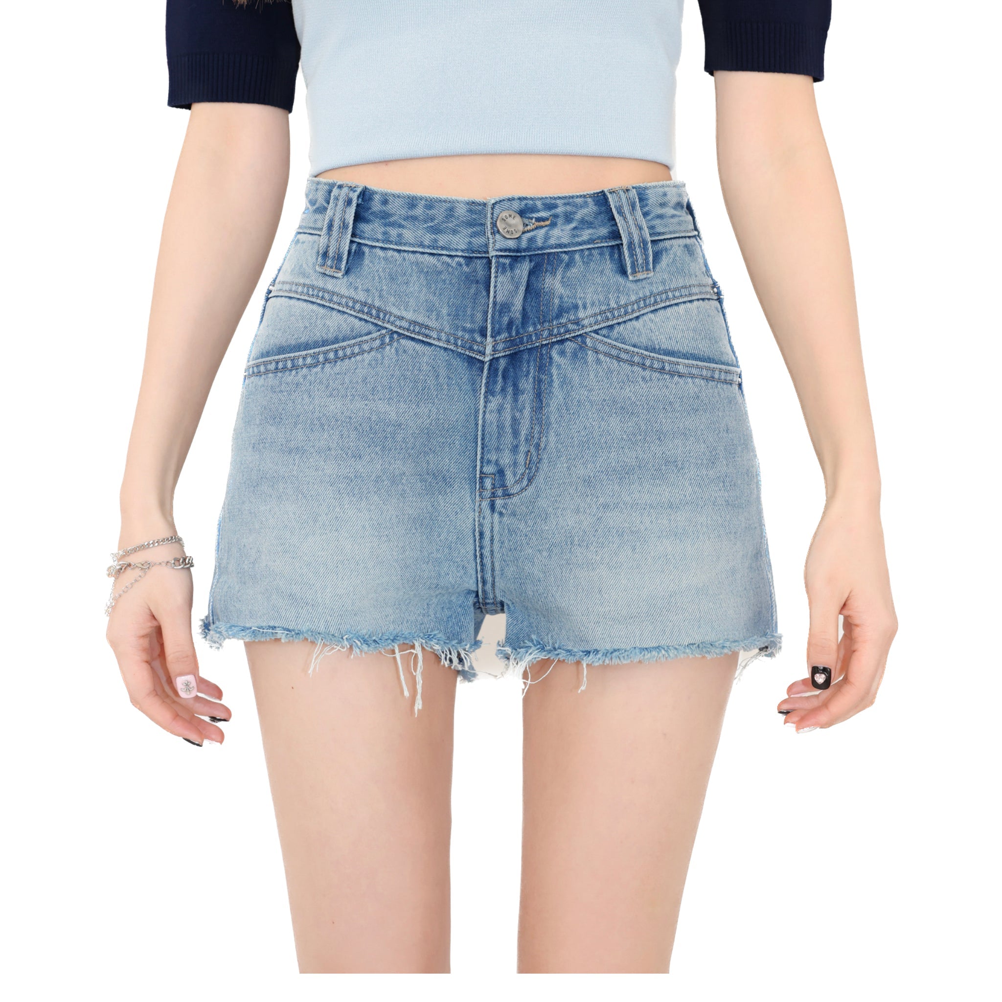 Blue Raw Edge Short Jeans