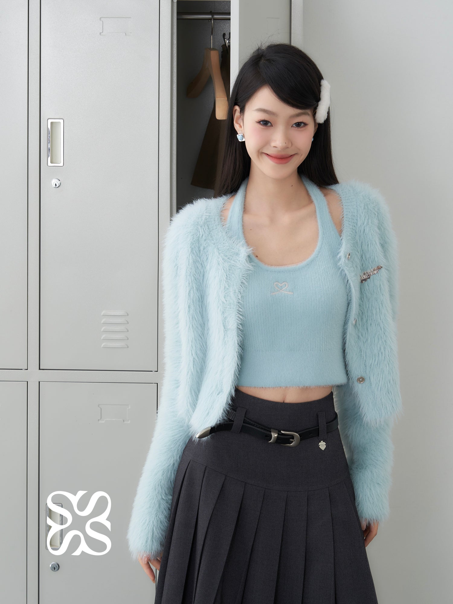 Blue Vest and Cardigan Set