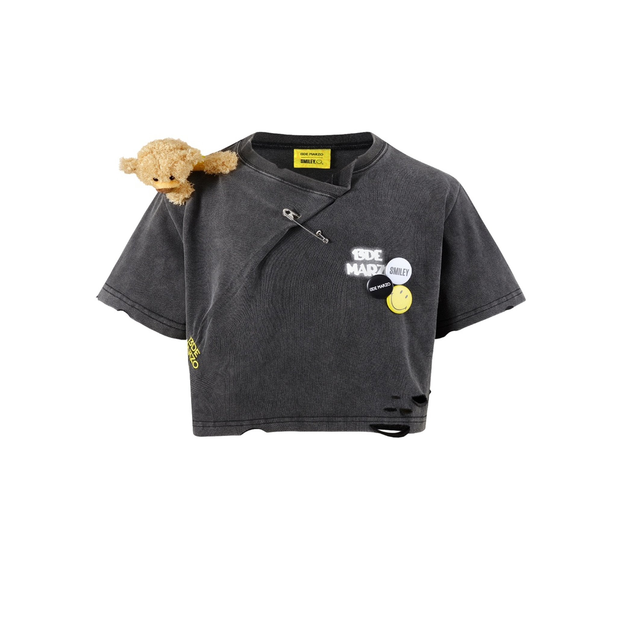 Broken Pin Badge Bear Short T-shirt Black