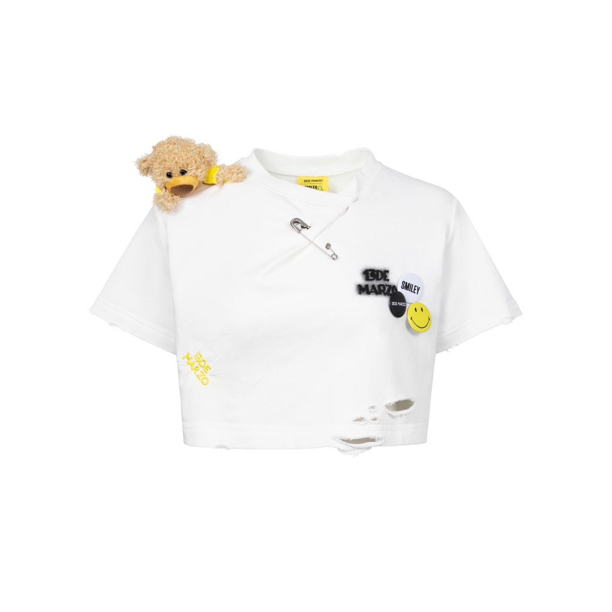 Broken Pin Badge Bear Short T-shirt White