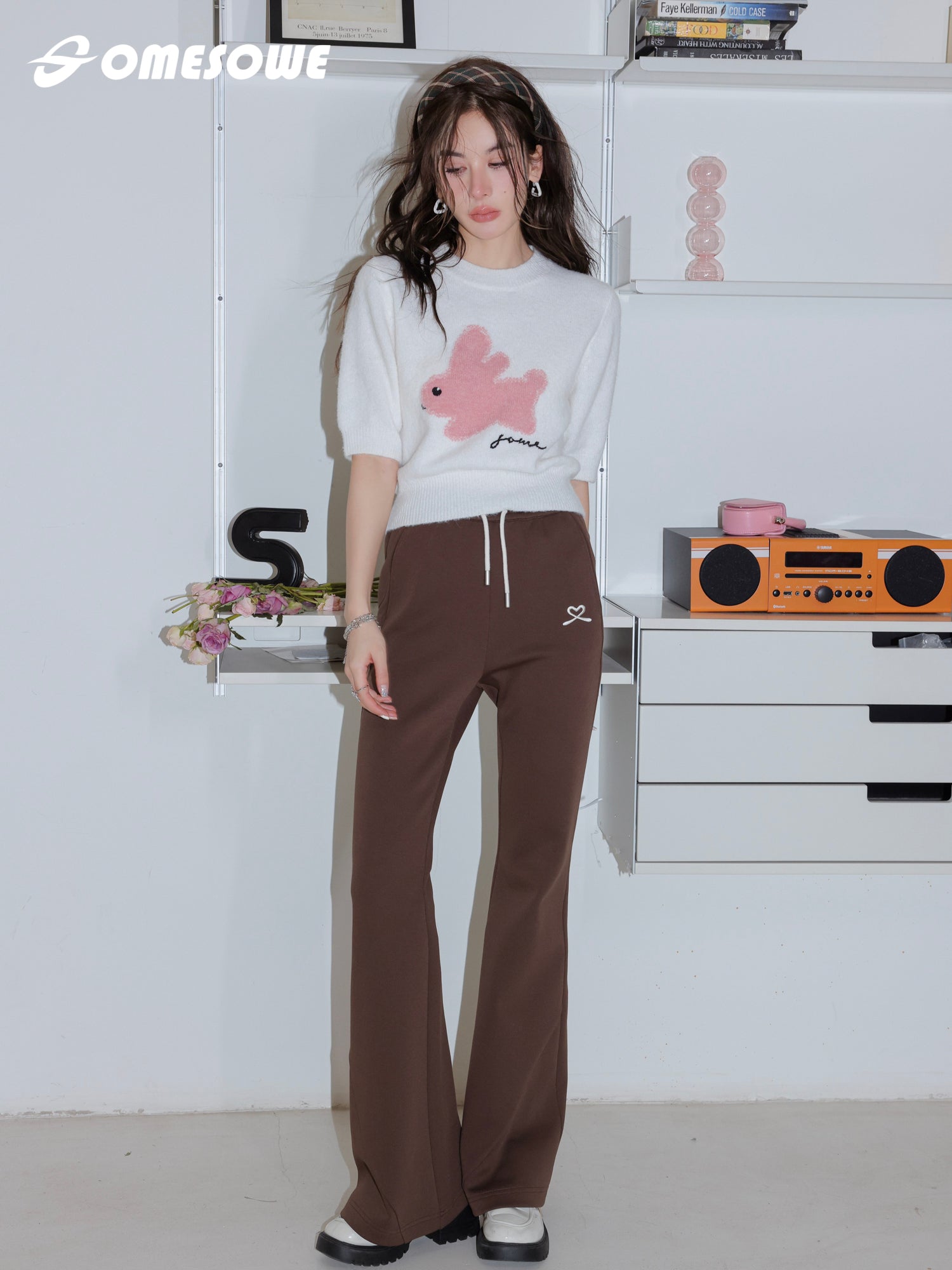 Brown Casual Slim Bootcut Pants