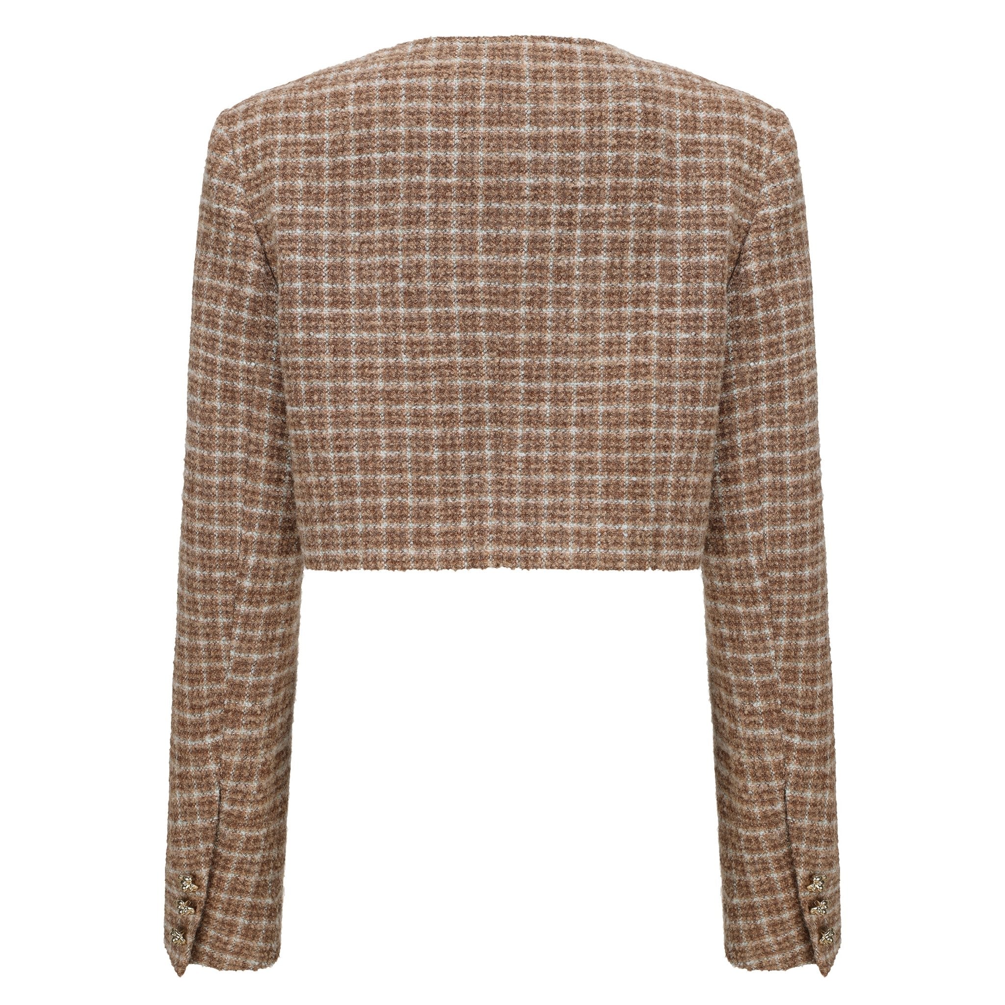 Brown Check Double Breasted Short Jacket