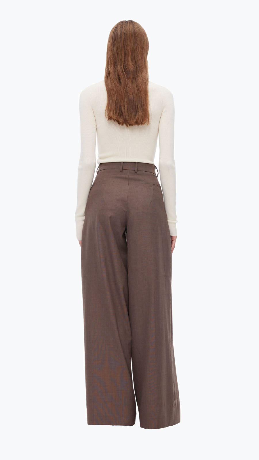 Brown Folded Waist Design Draped Suit Trousers