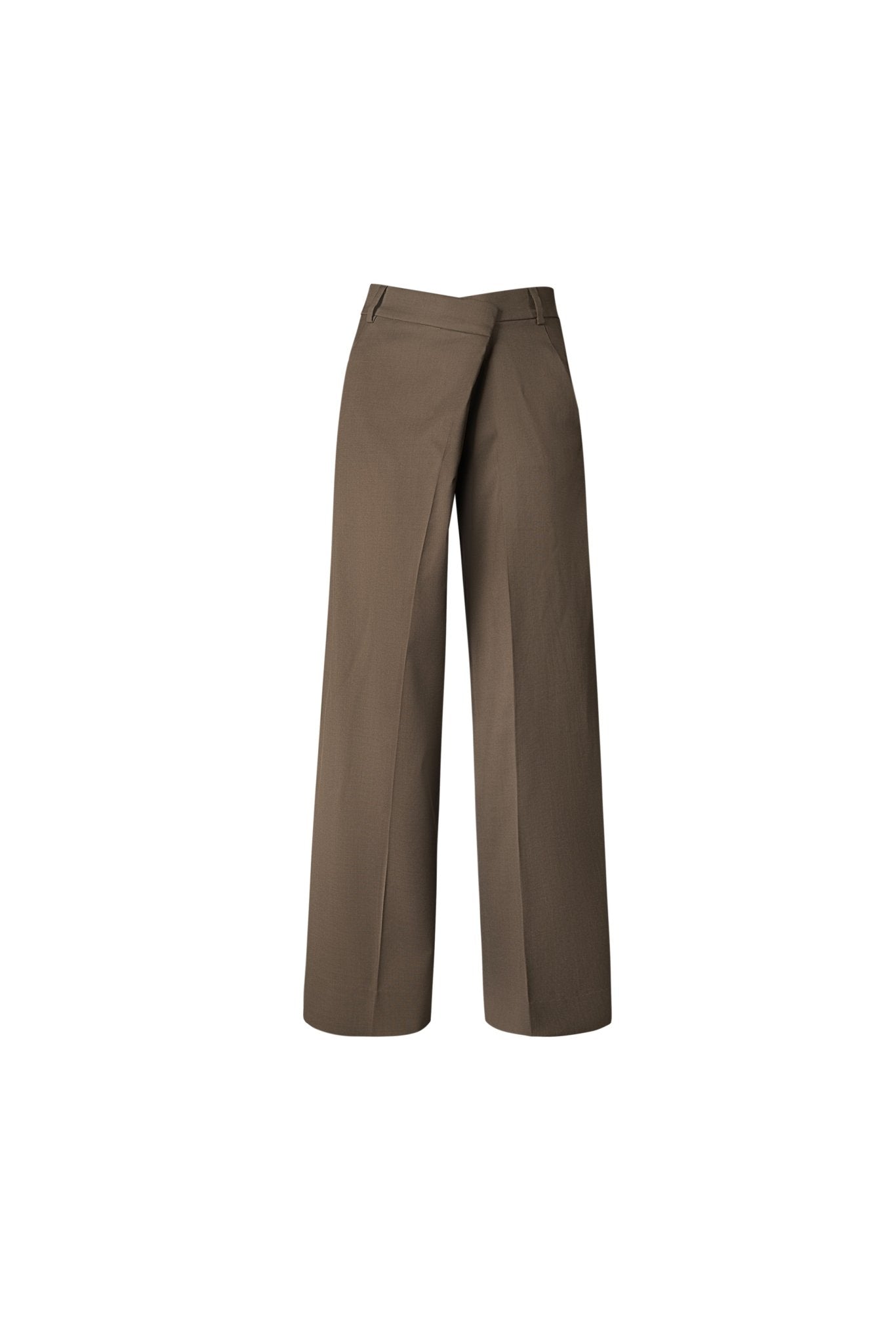 Brown Folded Waist Design Draped Suit Trousers