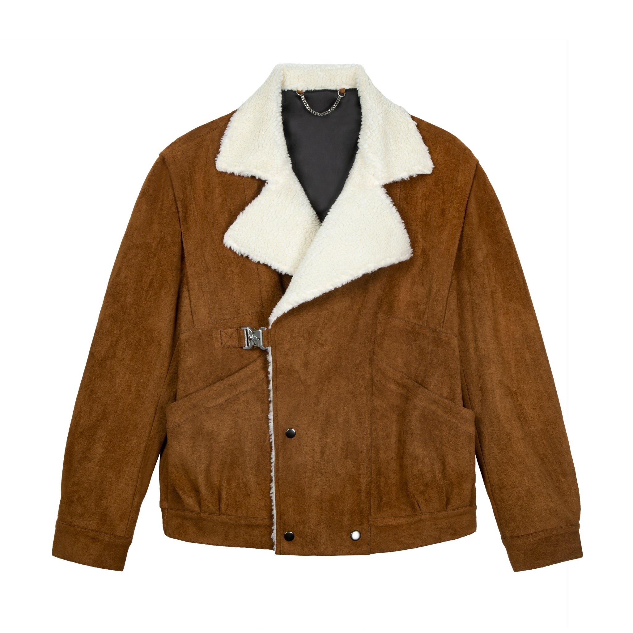 Brown Lambswool Lapel Buckle Suede Jacket