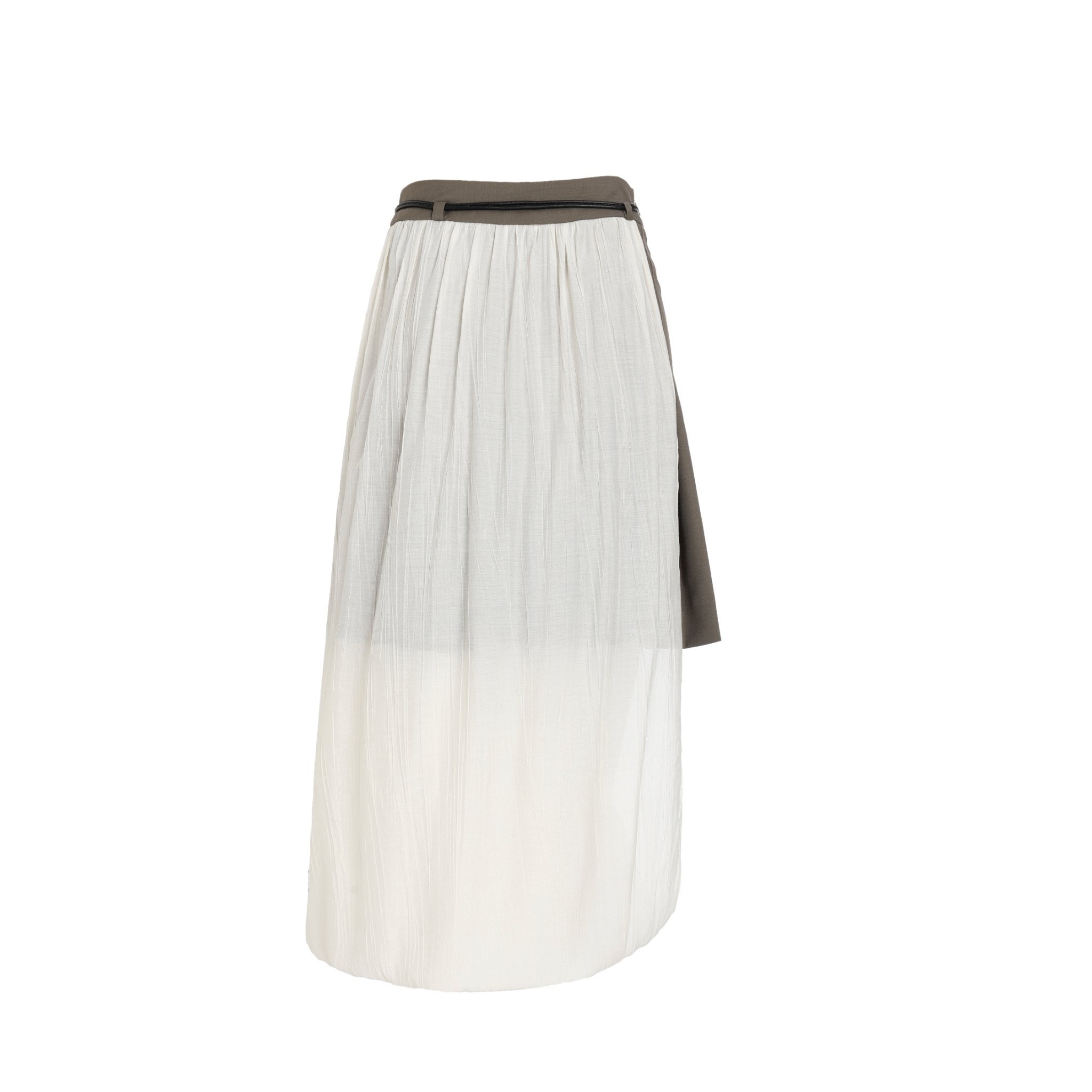 Brown Pleats Wool Wrap Skirt