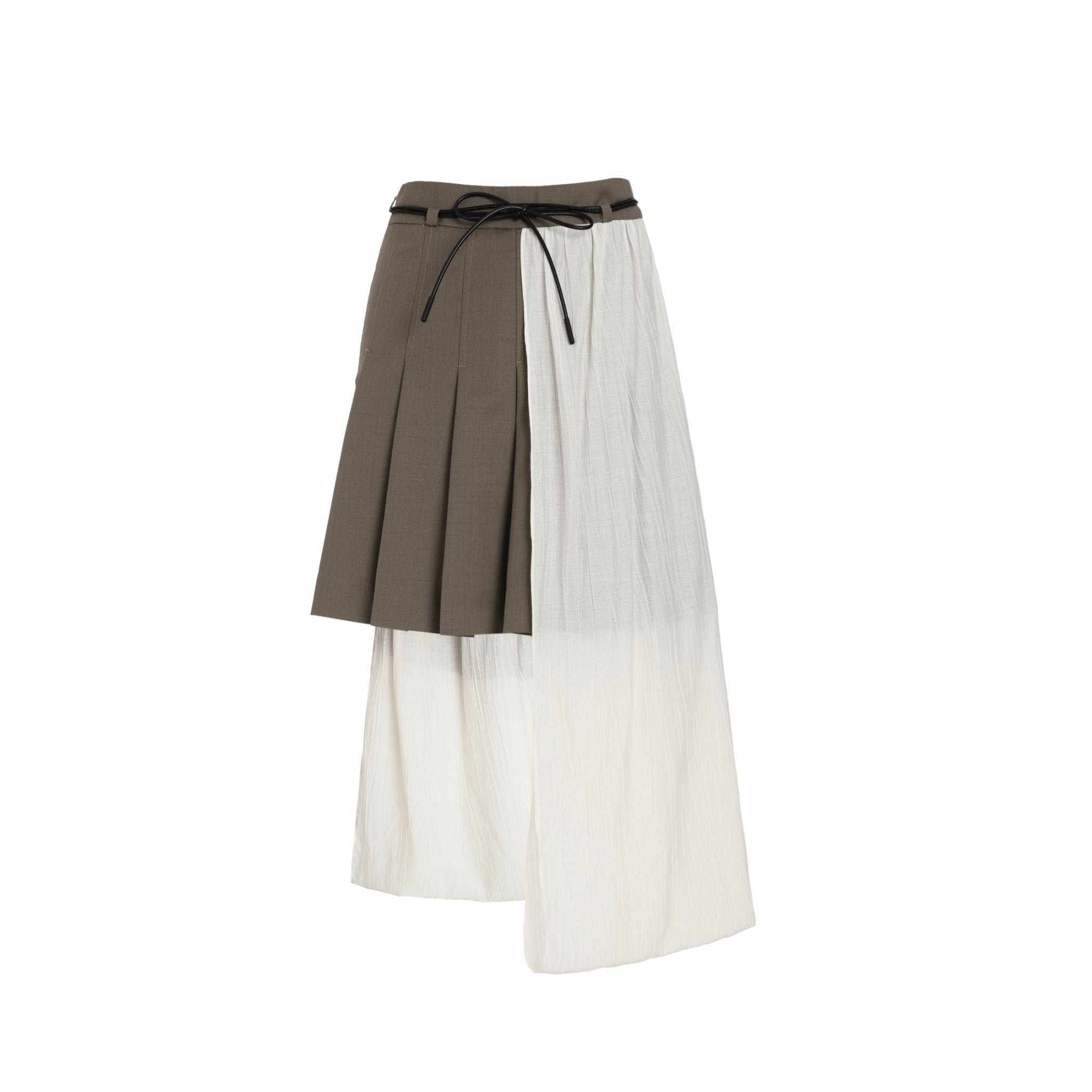 Brown Pleats Wool Wrap Skirt