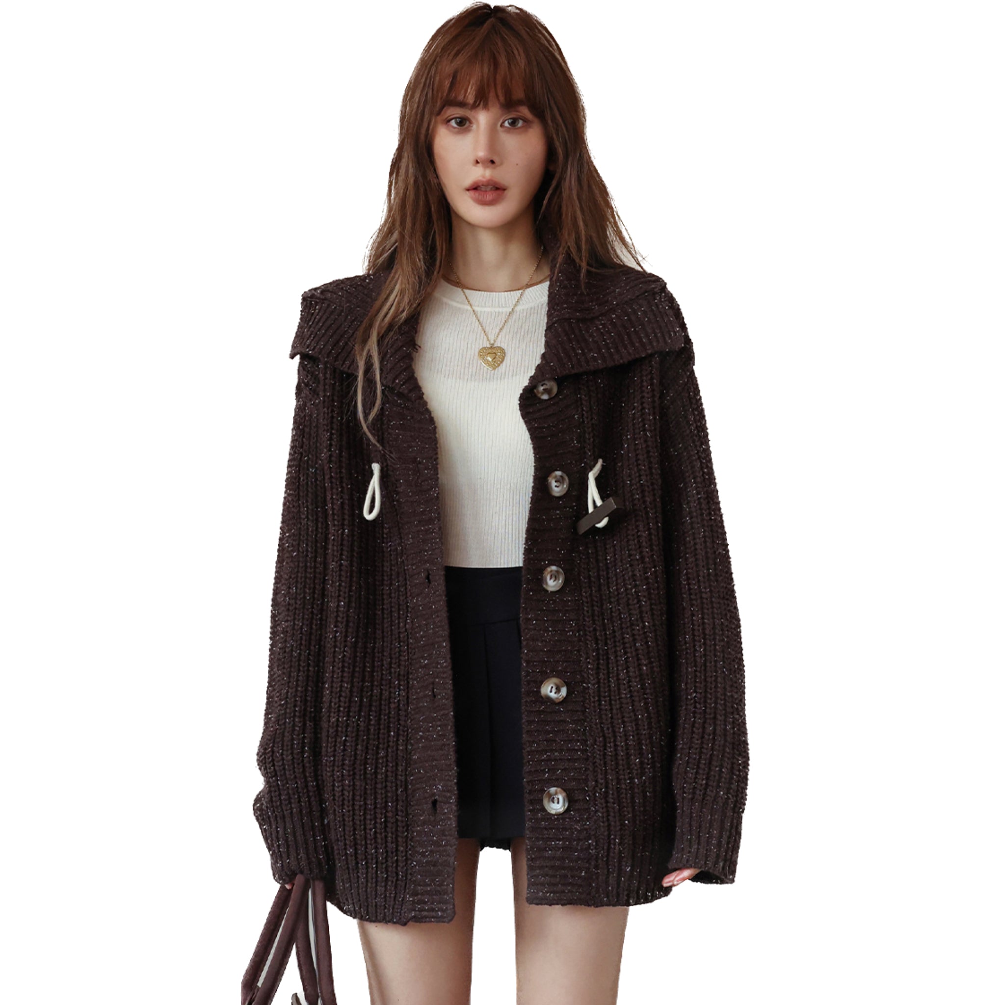 Brown Star Shine Retro Cardigan With Large Collar