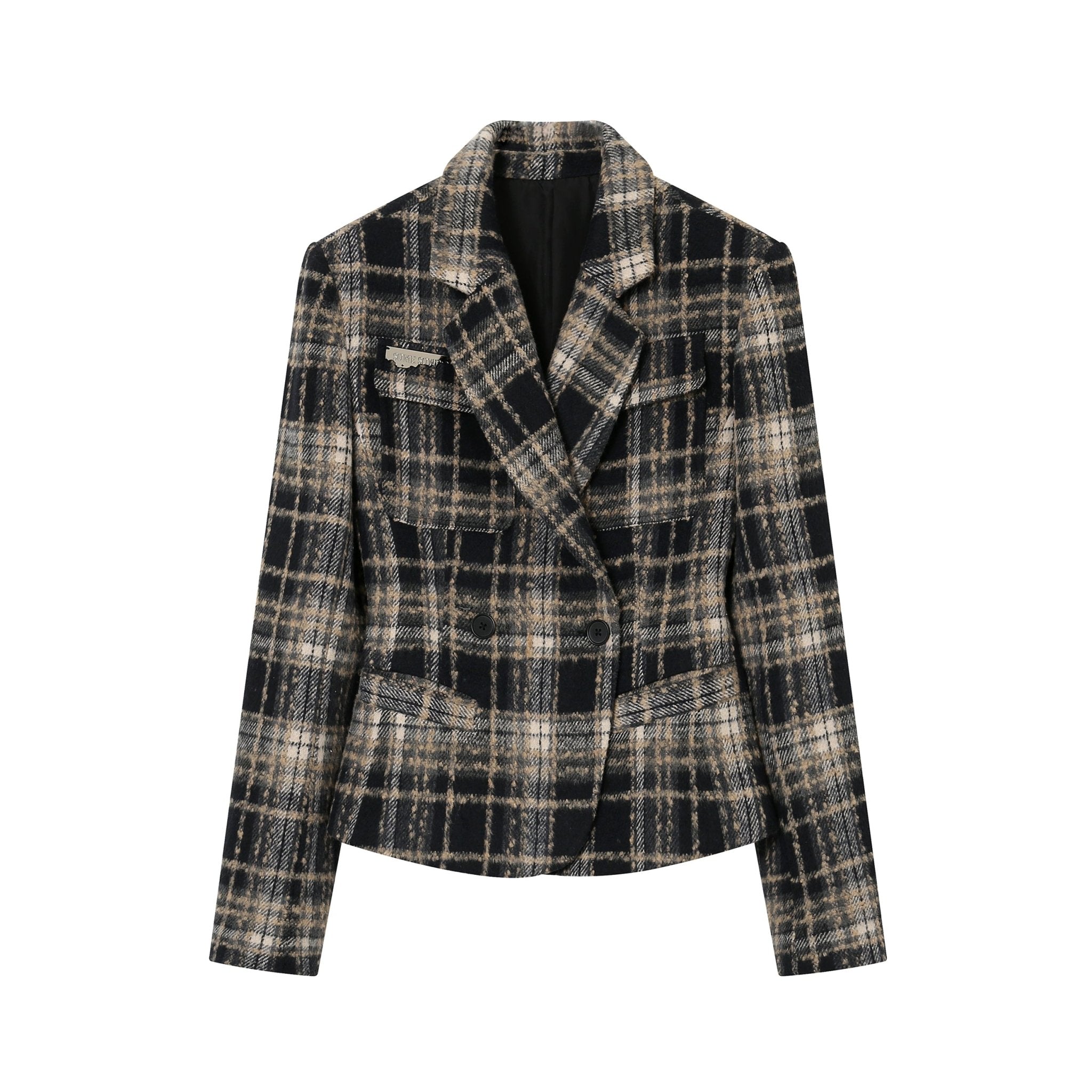 Checkered Waist-cinching Jacket Coat