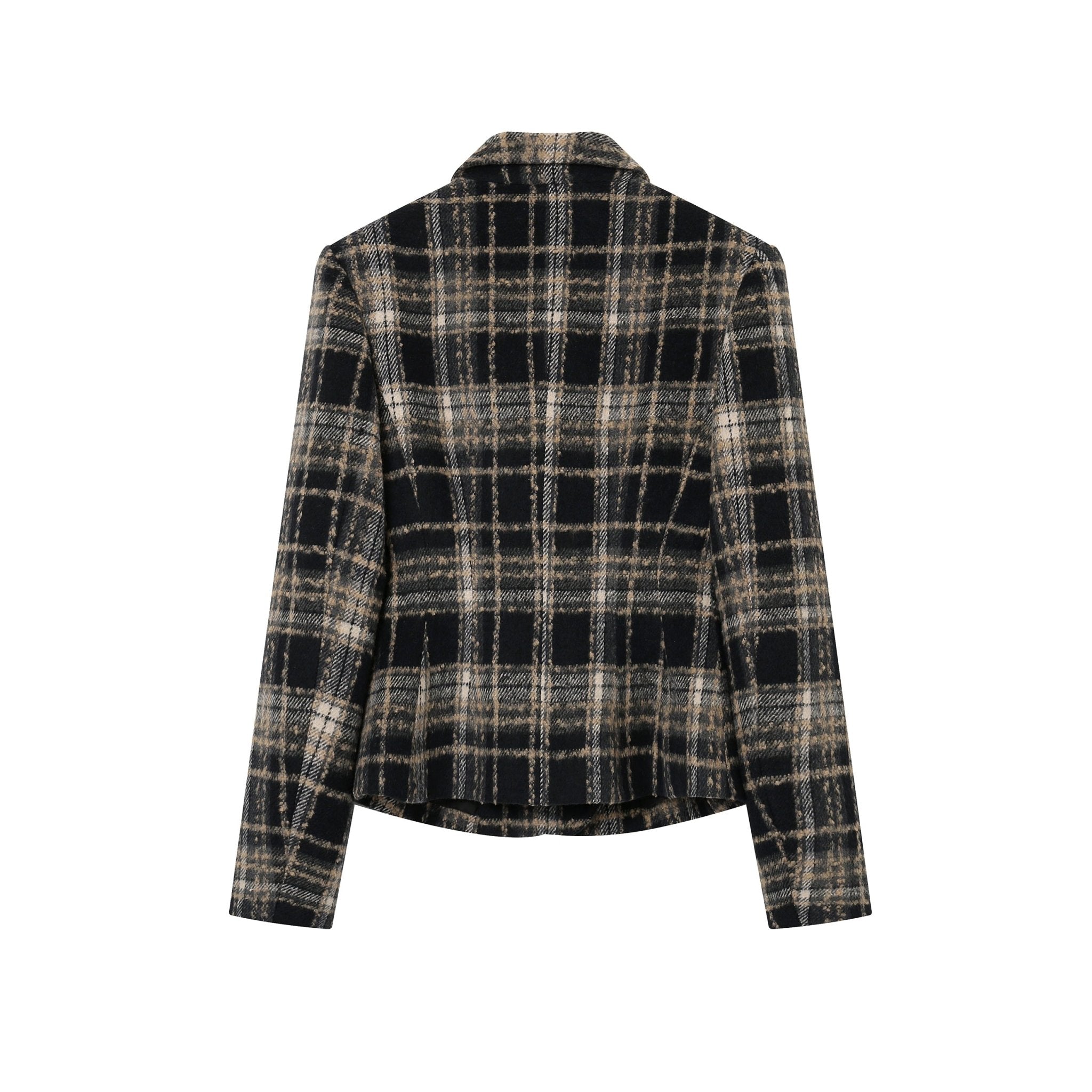 Checkered Waist-cinching Jacket Coat