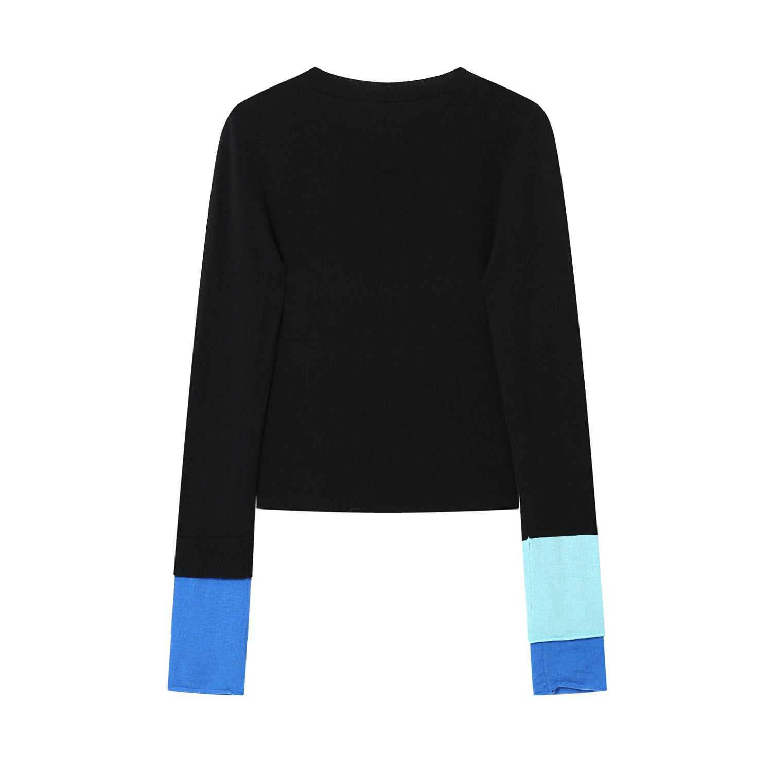 Colourblocked Cuffs Wool Knit Sweater Black