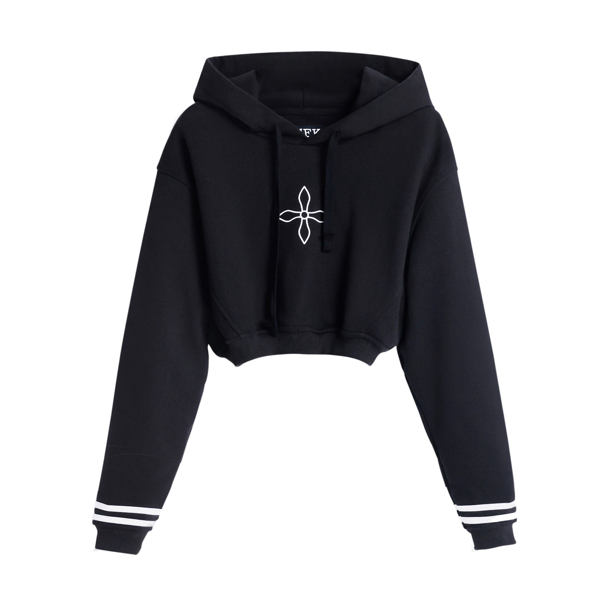 Compass Black Night Flower Short Body Jogging Hoodie Midnight Black