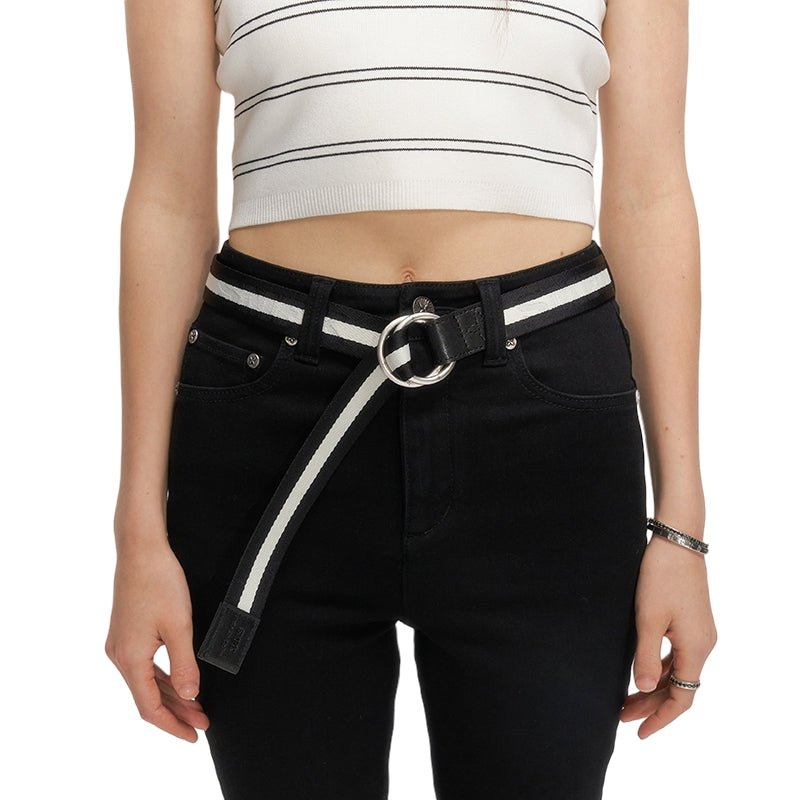 Compass Black Striped Buckle Belt