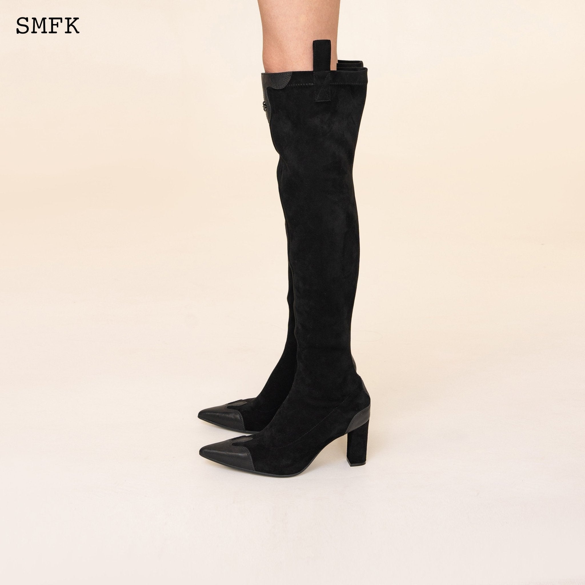 Compass Cross Black Velvet over-the-knee Boots