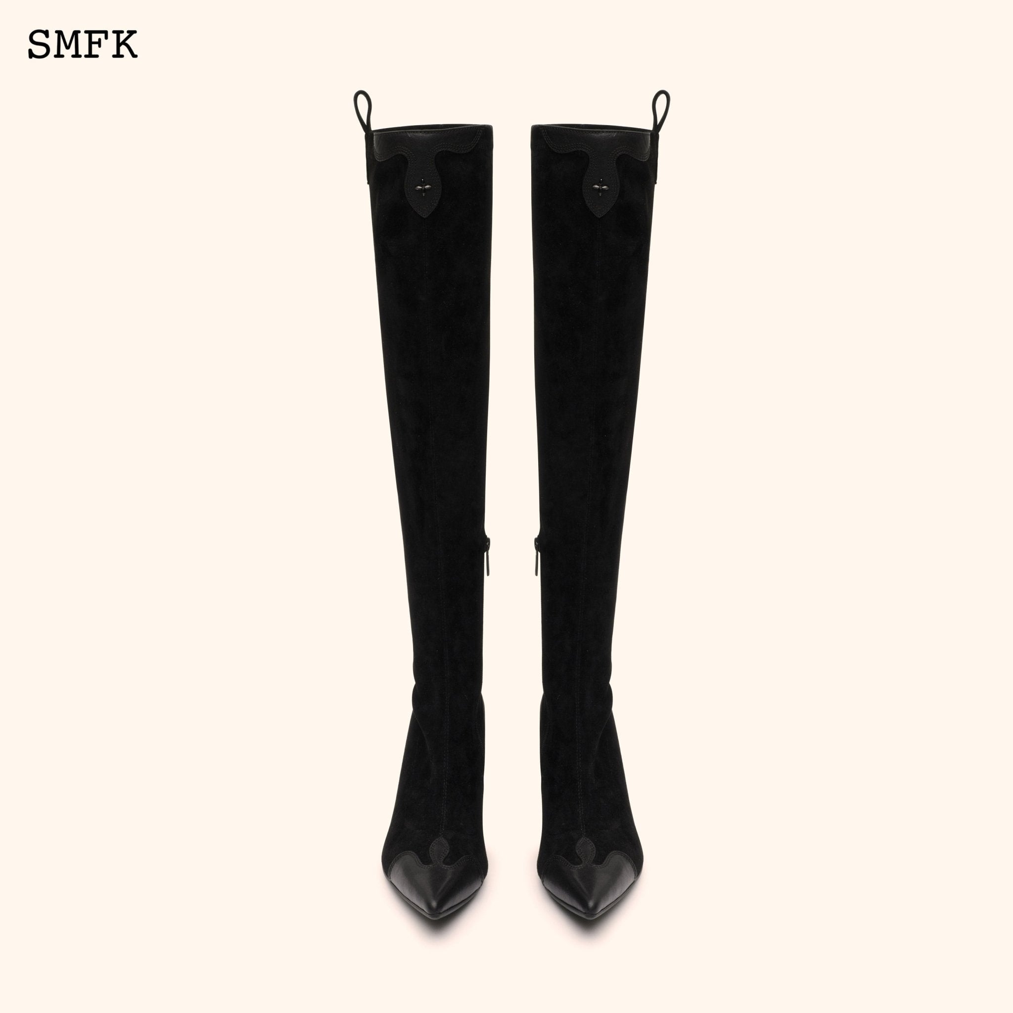 Compass Cross Black Velvet over-the-knee Boots