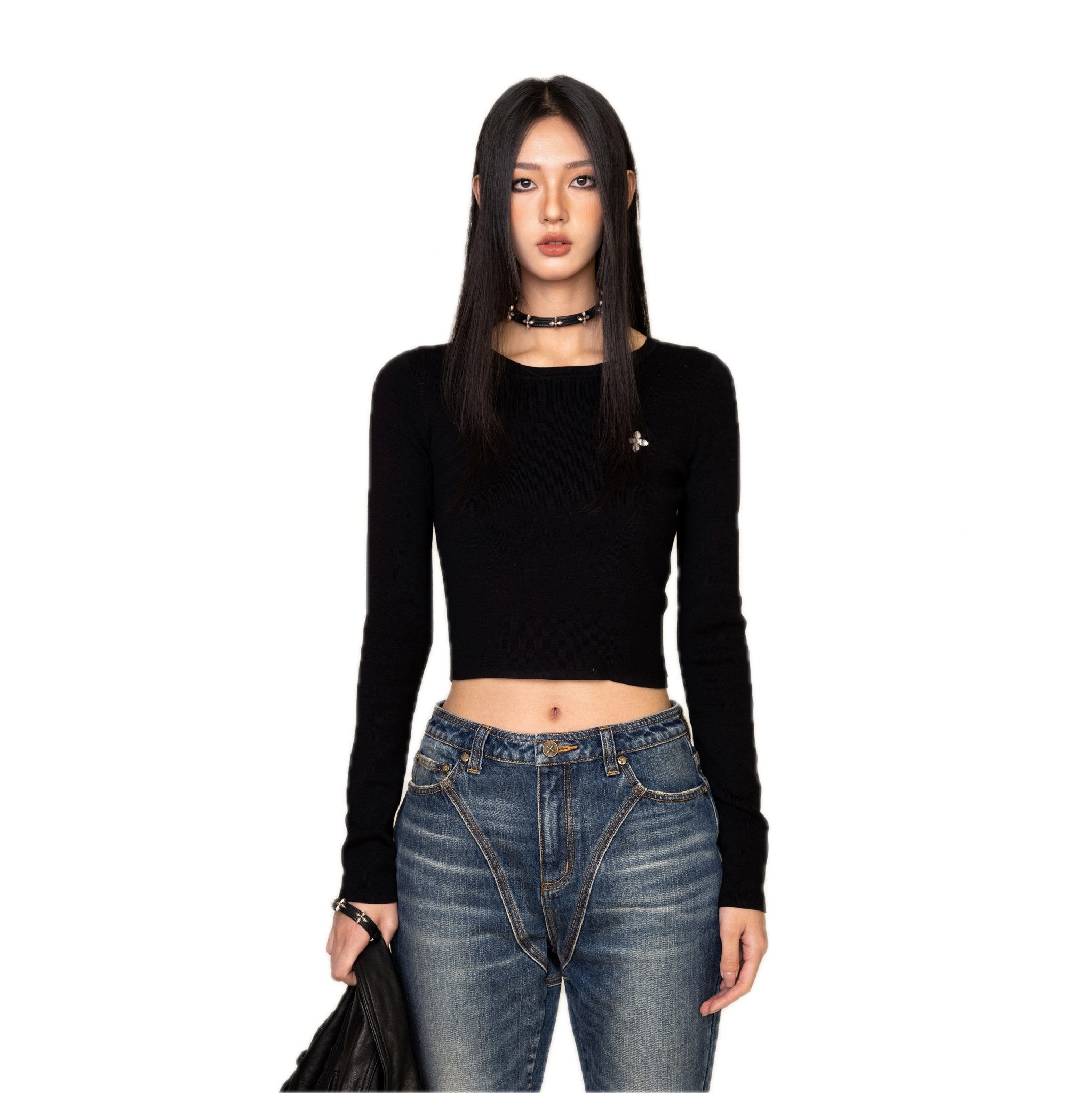 Compass Cross Classic Riding Knitted Top In Black